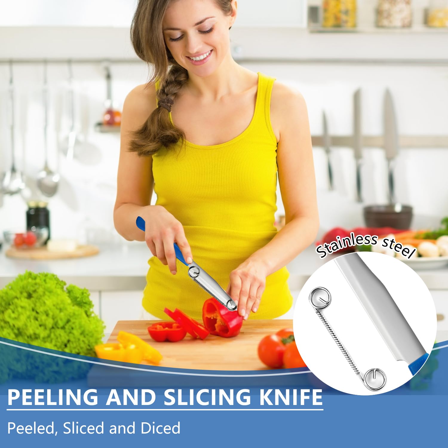 2025 New 3-in-1 Stainless Steel Multi-Function Fruit & Vegetable Peeler Knife with Removable Spring - Quick Slicing, Peeling & Cutting Tool for Kitchen, Camping & Picnics (2 Pack)