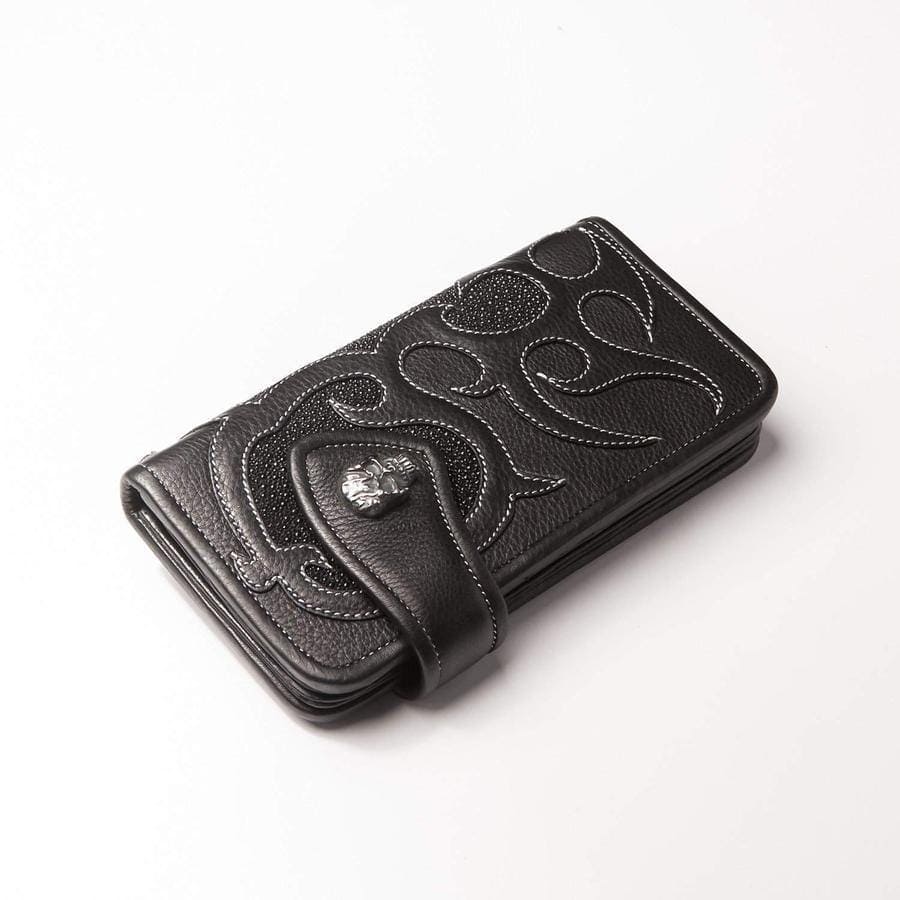 Premium Stingray Leather Skull Concho Biker Wallet for Men - Durable Long Wallet with Unique Skull Design - Perfect for Motorcycle Riders & Biker Enthusiasts