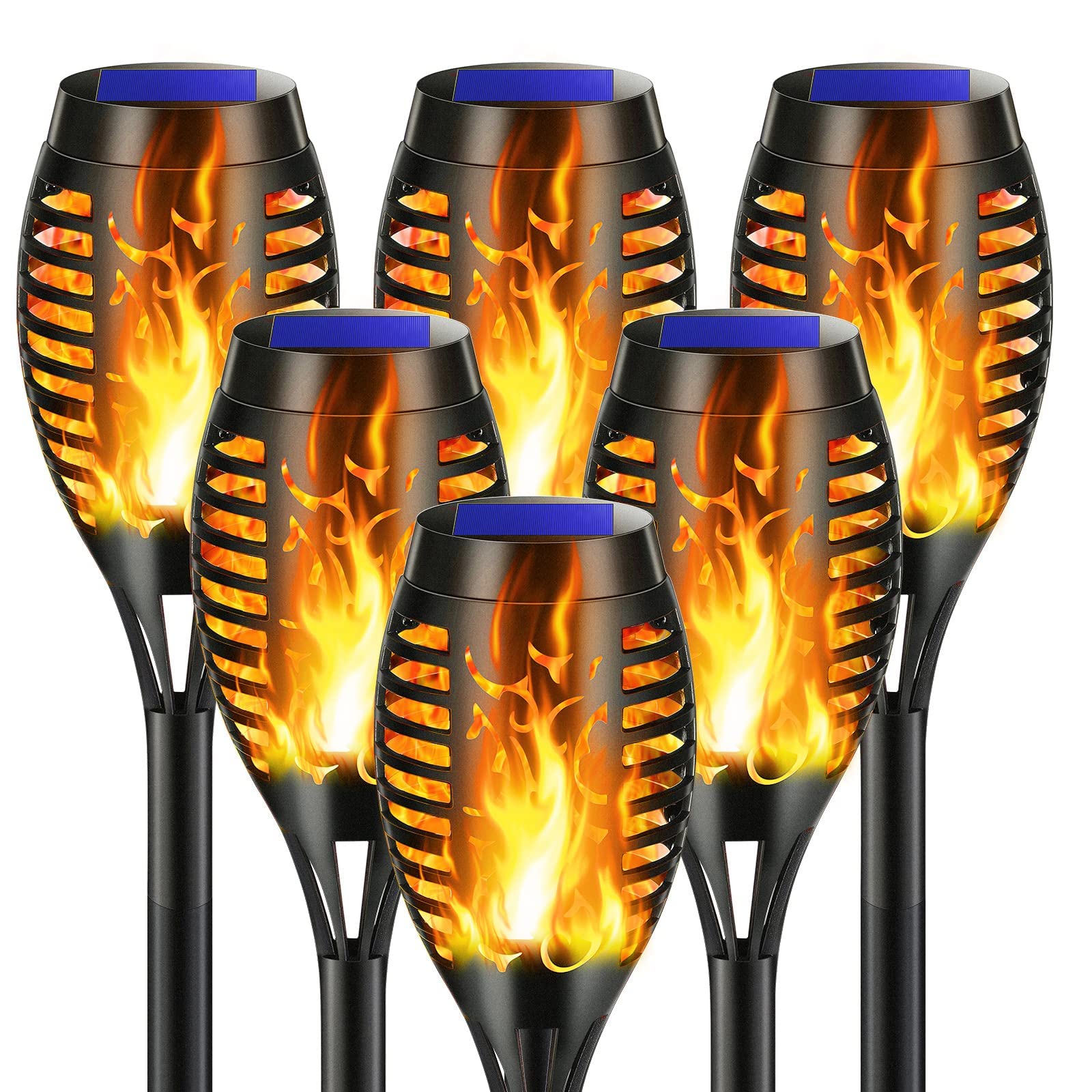 ZEYXINH 6 Pack Solar Torch Lights with Auto On/Off & Flickering Flame - Waterproof Outdoor Solar Pathway Lights for Garden, Yard, Patio - Landscape Decoration & Tiki Torch Lighting for Parties, Camping, Walkways