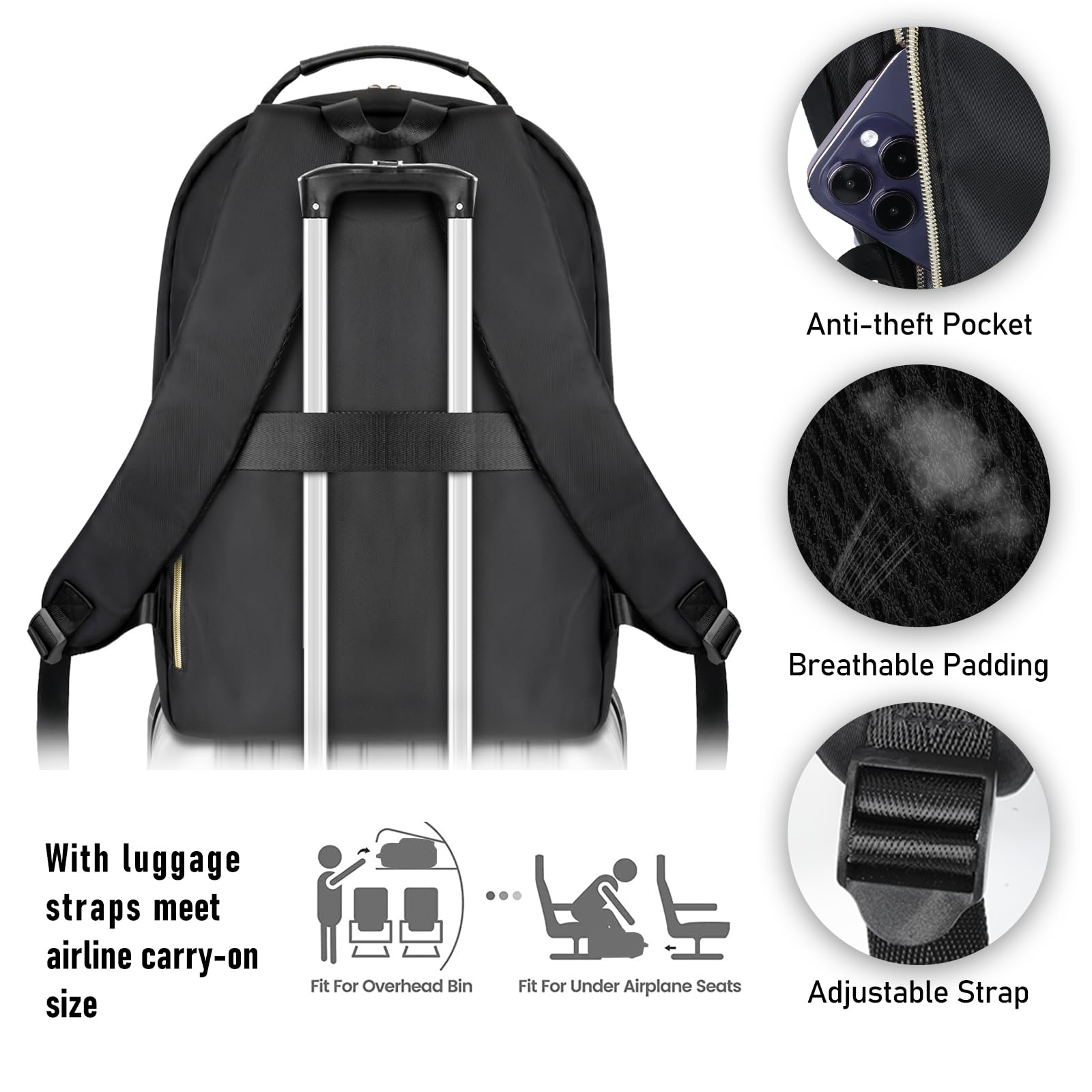 Stylish Black Backpack for Women & Girls - Durable School Backpack, College Book Bag, Daypack for High School & Travel - Perfect for Students, Commuters & Daily Use (Mochilas Escolares)