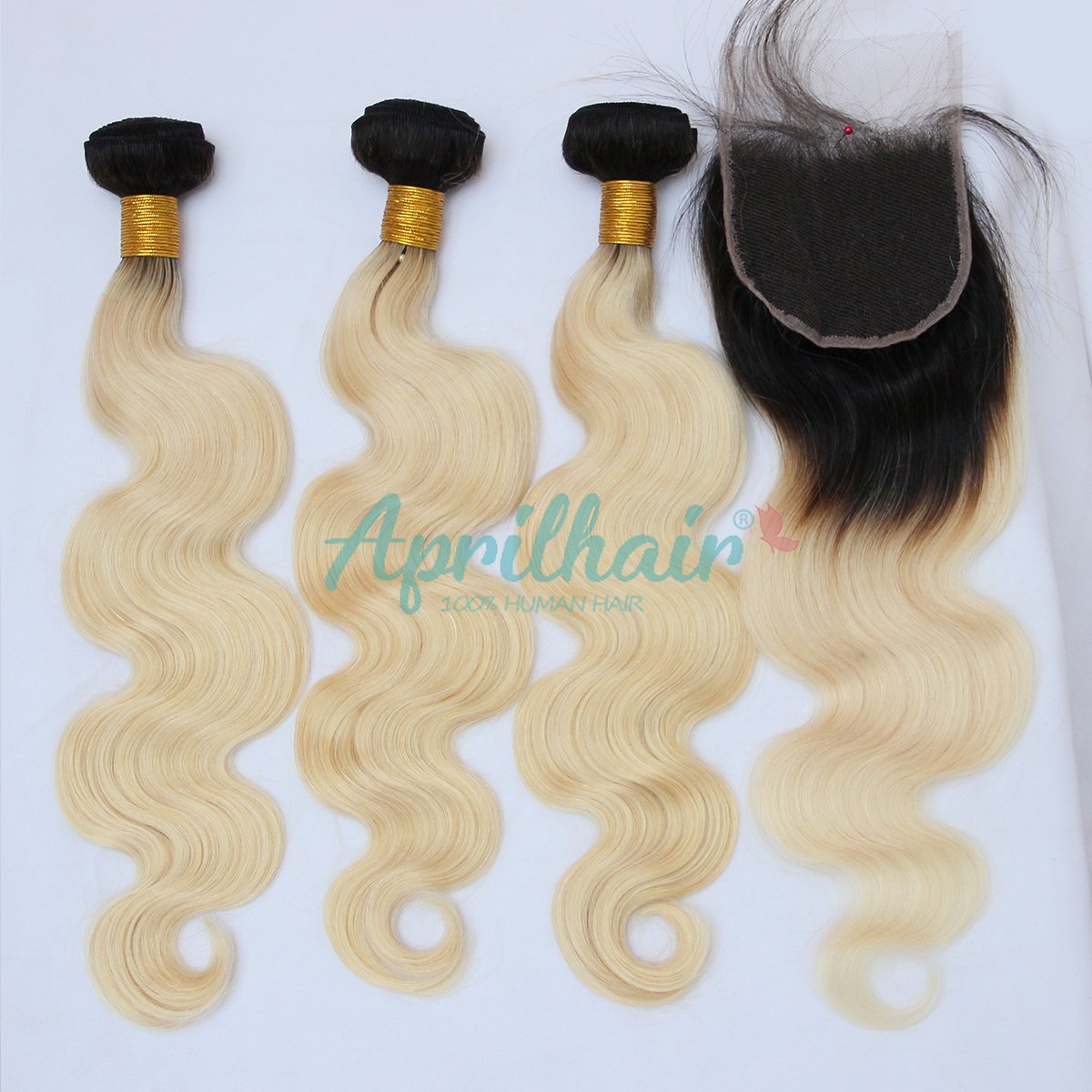 Pre-Plucked 3 Bundles Brazilian Virgin Human Hair Weave with 4x4 Lace Closure - Dark Root 1B/613 Platinum Blonde Ombre Body Wave & Baby Hair (14+18 20 22 Inches) | Perfect for Daily Styling, Extensions & Protective Hairstyles