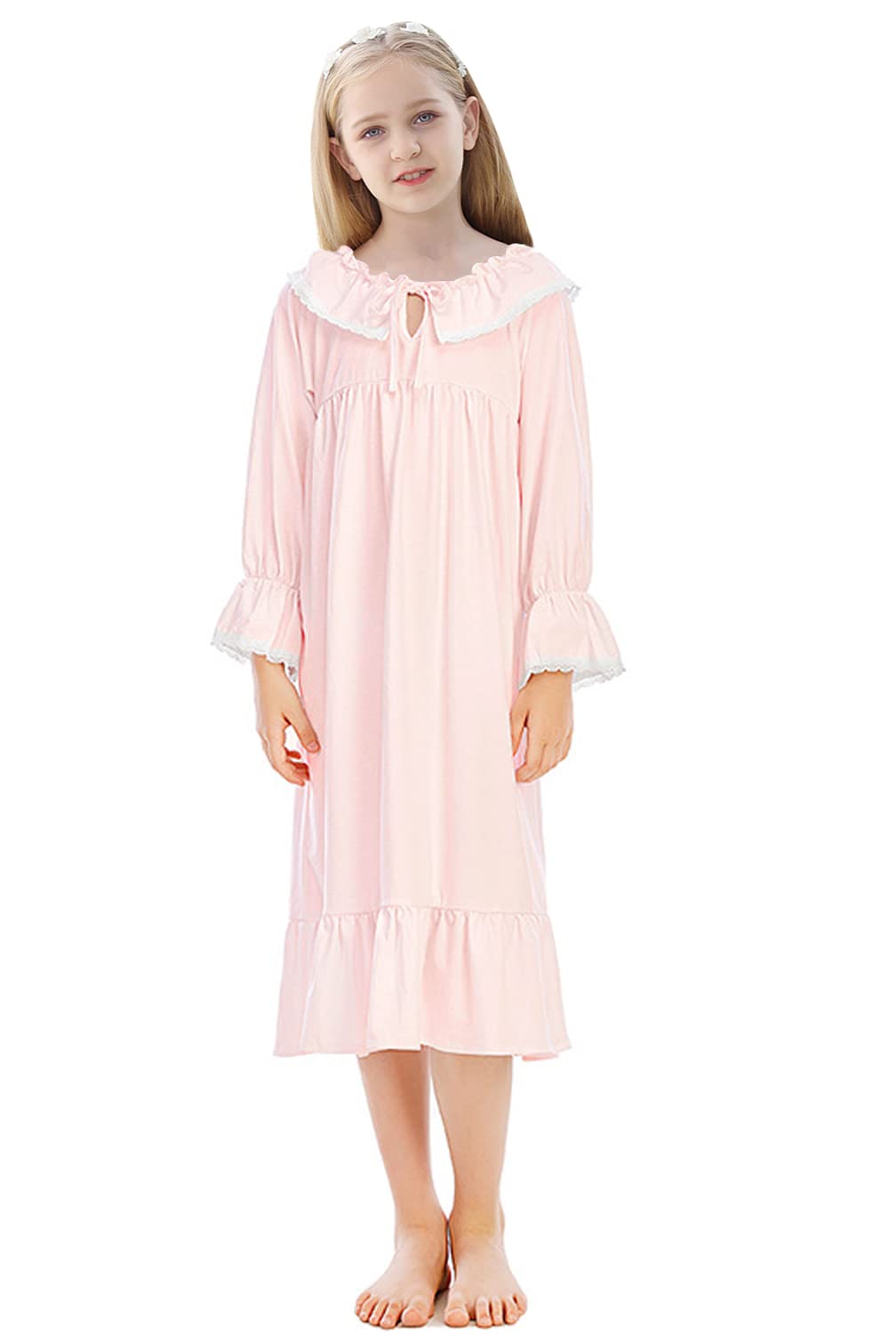 Girls Long Sleeve Cotton Nightgown - Comfy Sleepwear Dress for 4-13 Years | Cute Princess Pajama Set for Bedtime & Lounge Wear | Perfect for Sleepovers, Holidays and Relaxing at Home