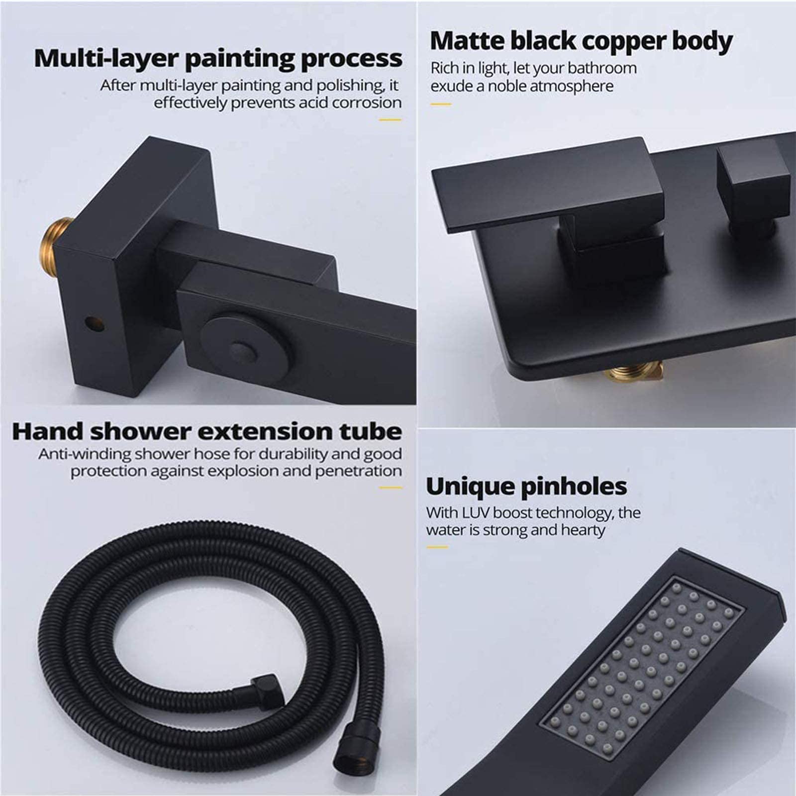 Luxury Black Shower Faucet Set - 8 Inch High Pressure Rain Shower Head with Brass Wall Mounted System for Bathroom | Modern Bathroom Upgrade, Spa-Like Shower Experience, Perfect for Master Bath & Guest Bathrooms