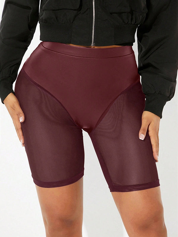 ZASUWA Women's Sexy Sheer Mesh Faux Leather High Waist Butt Lifting Shorts - Perfect for Night Out, Club Wear & Body Shaping