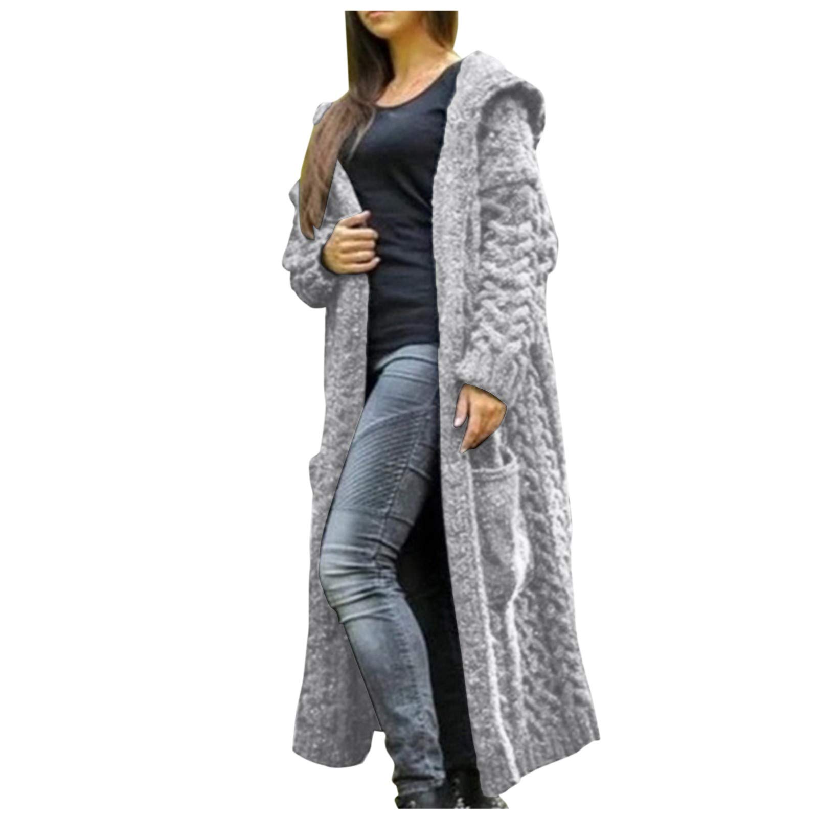 Trendy Plus Size Long Cardigan for Women - Cozy Winter Knit Sweater with Pockets