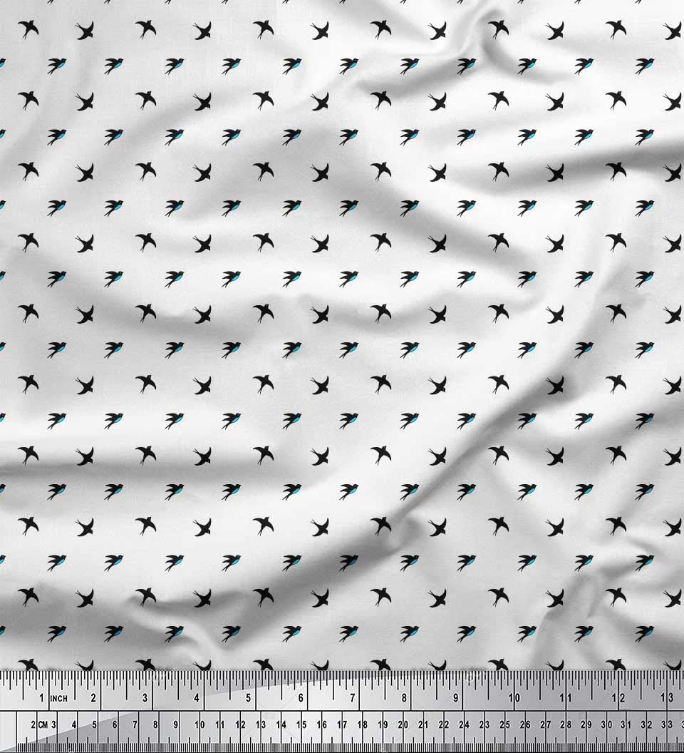 Soimoi Moss Georgette Brown Fabric by The Yard - 42 Inch Wide Printed Fabric with Small Swallow Bird Design for Dresses, Scarves & Home Decor