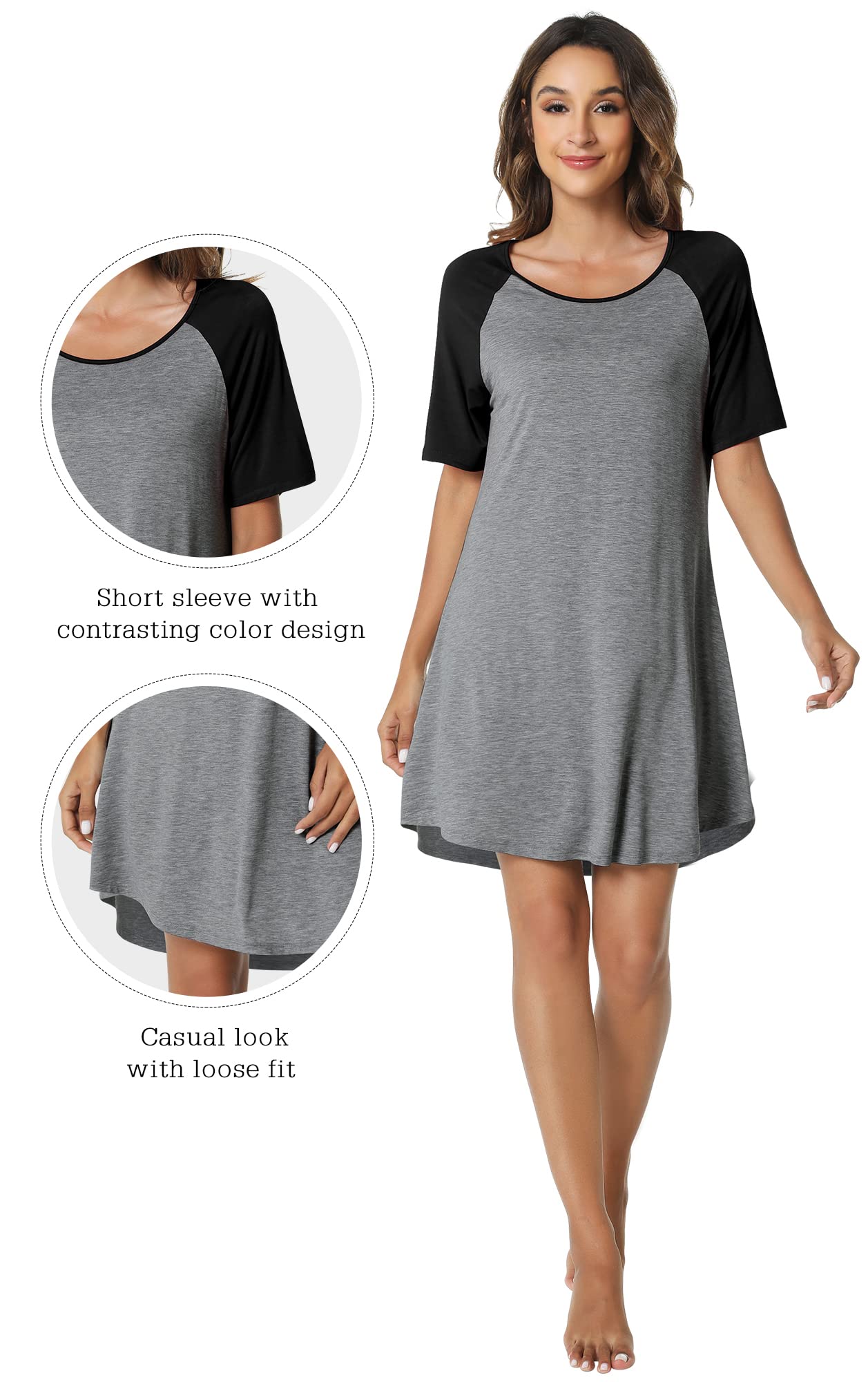 WiWi Women's Bamboo Viscose Nightgown - Lightweight Short Sleeve Sleep Shirt for Summer, Soft & Breathable, Sizes S-XXL | Perfect for Casual Wear, Lounging & Comfortable Sleep