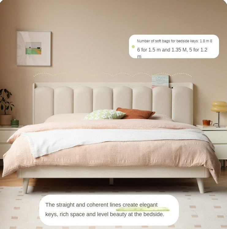 Solid Oak Wood Piano Key Bed Frame - Cream Finish - Elegant and Durable Bedroom Furniture for Classic and Modern Decor Styles
