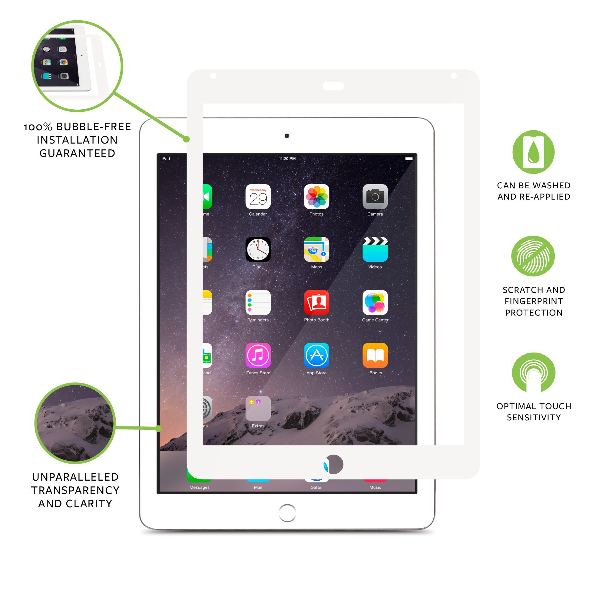 Moshi iVisor XT Screen Protector for iPad Air 2 - Anti-Glare, Scratch-Resistant, Easy Installation (White) - Perfect for Work, Travel & Entertainment
