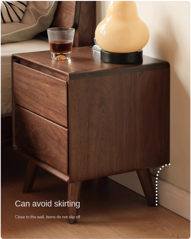 Solid Black Walnut Wood Classic Nightstand - Stylish Bedside Table for Bedroom, Living Room & Guest Room