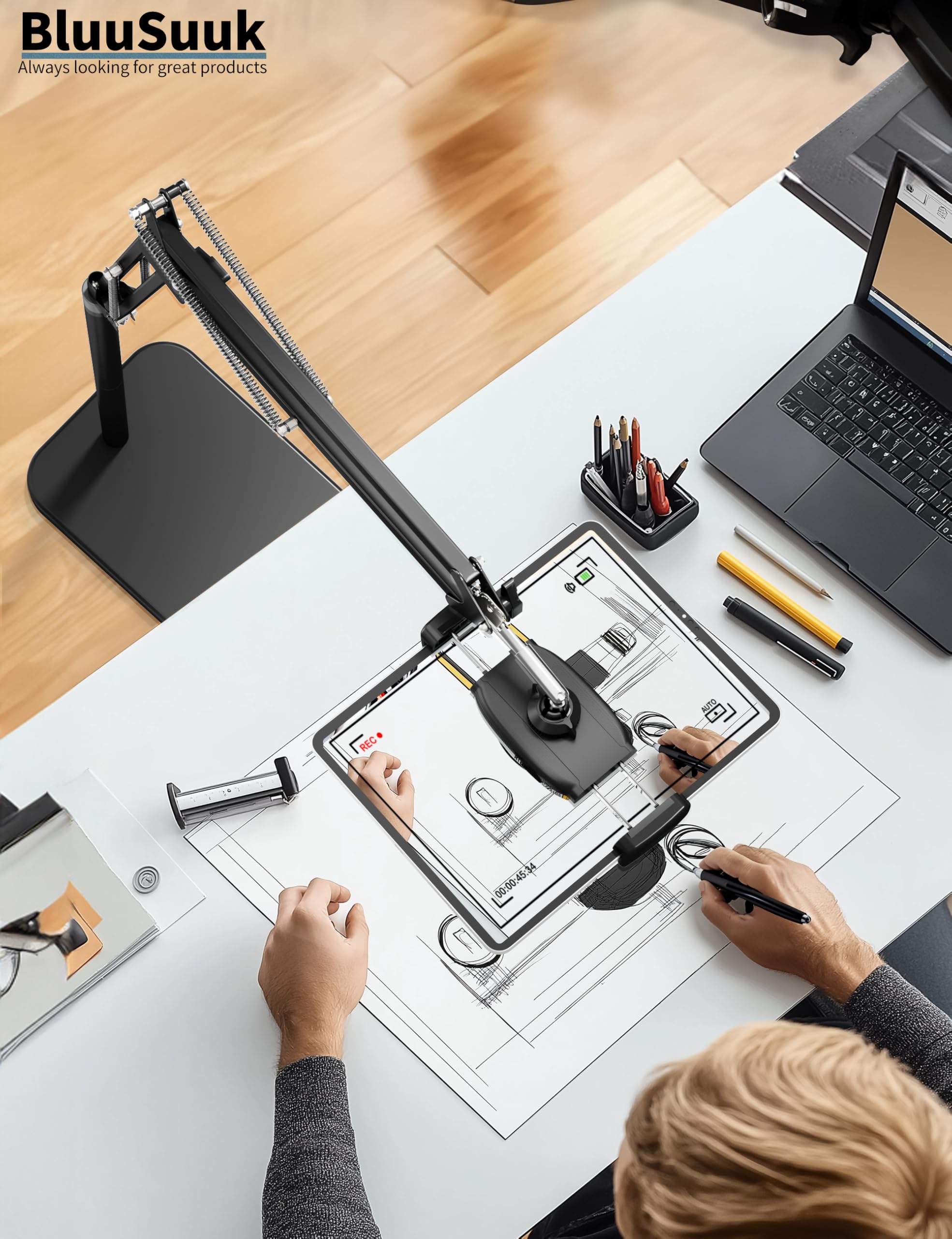 Adjustable Tablet Floor Stand with Heavy-Duty 11lb Base - Swivel & Height-Adjustable Arm Holder for iPad Pro/Air/Mini, Kindle, Galaxy Tab & Smartphones (4.7-13 inch) - Perfect for Home Office, Bedroom Reading & Hands-Free Video Calls