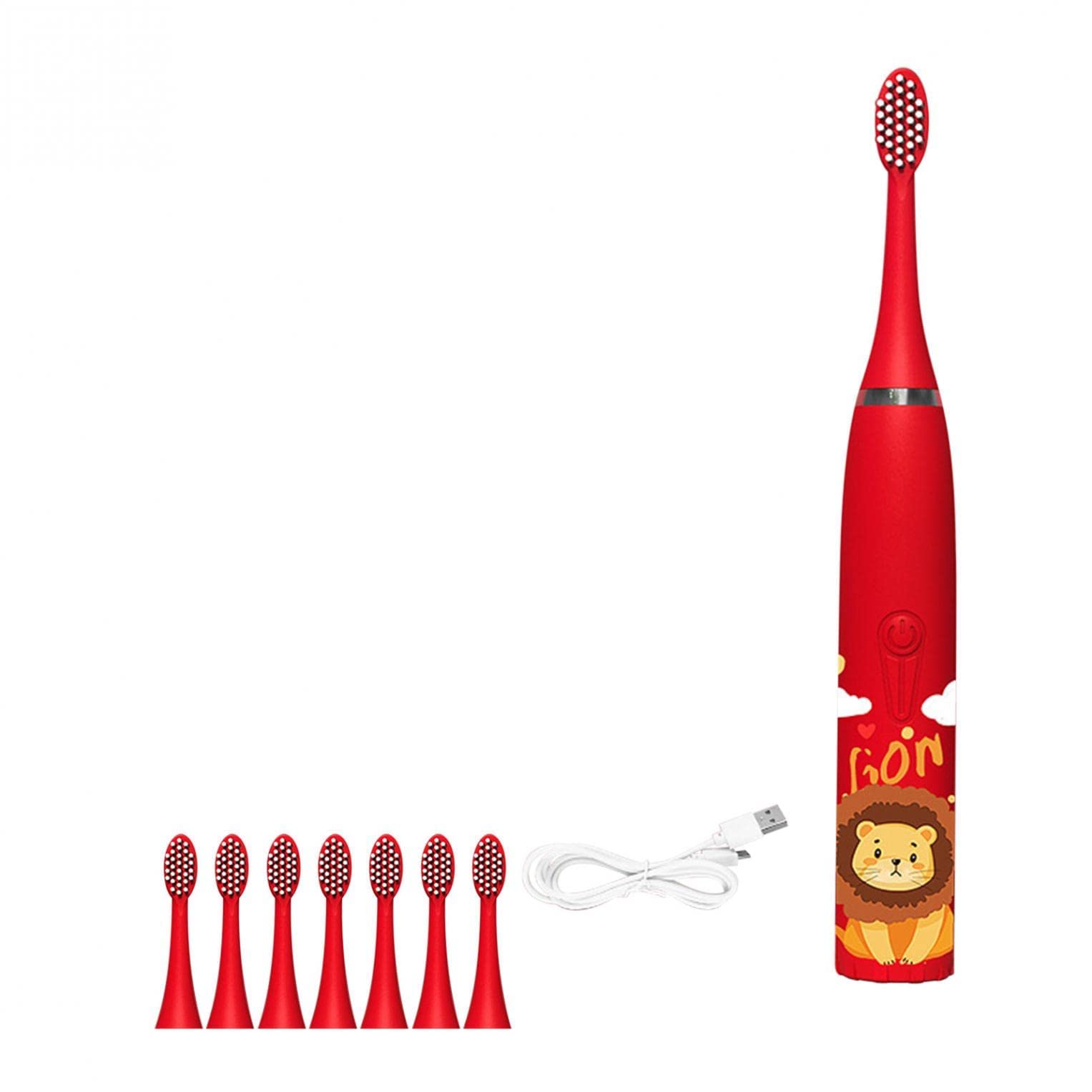 Rechargeable Sonic Electric Toothbrush for Adults & Kids - 8 Brush Heads, 5 Cleaning Modes, Soft Bristles, Teeth Whitening - Perfect for Travel, Home & Family Oral Care (Red)