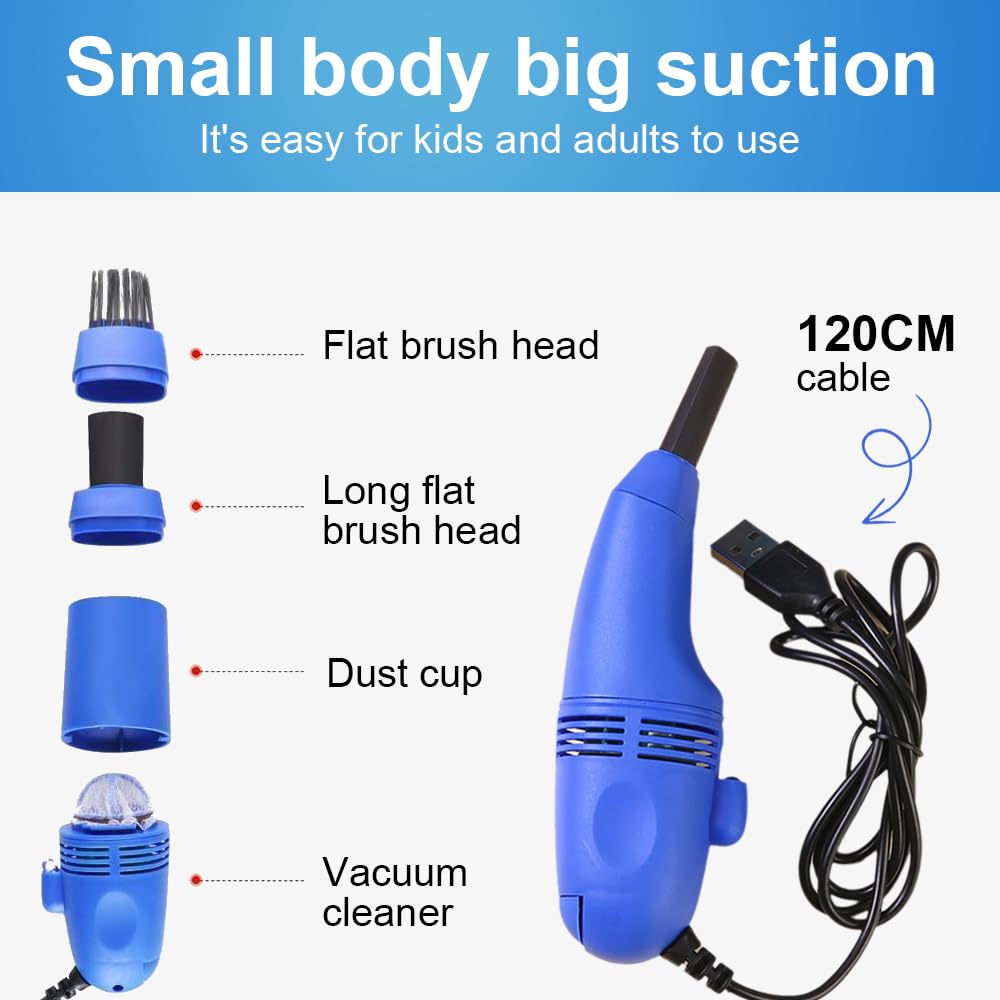 Mini USB Cordless Keyboard Vacuum Cleaner - Portable Computer Vacuum for Laptop, PC, Car & Home Use (Blue) | Perfect for Office Desks, Gaming Setups & Travel Accessories