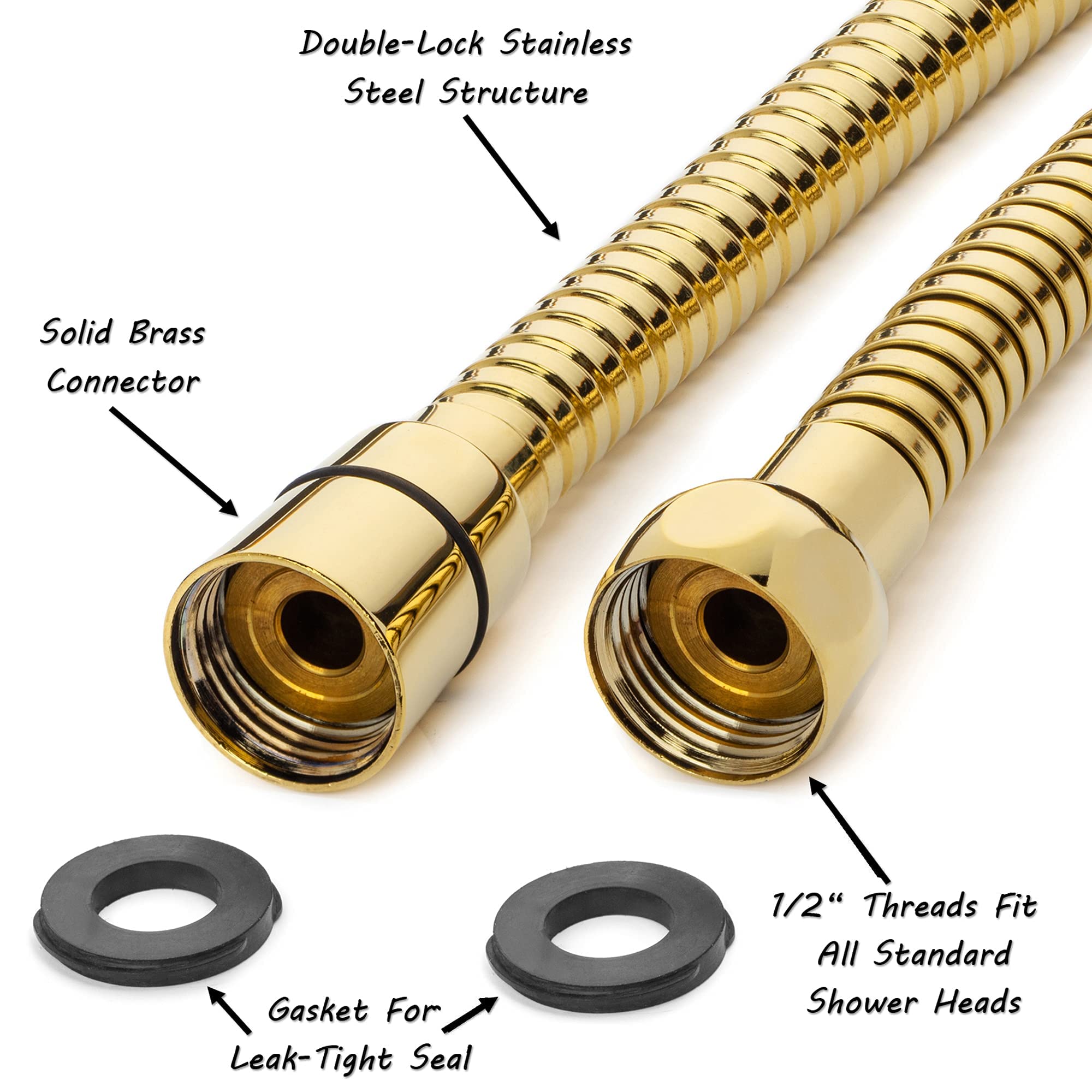 6 Function High Pressure Handheld Shower Head with Filter - Removable Showerhead with Mount & Stainless Steel Hose - Chlorine Removal Water Filter (2.5 GPM, Polished Brass) - Perfect for Bathroom, Spa-Like Shower Experience and Hard Water Areas