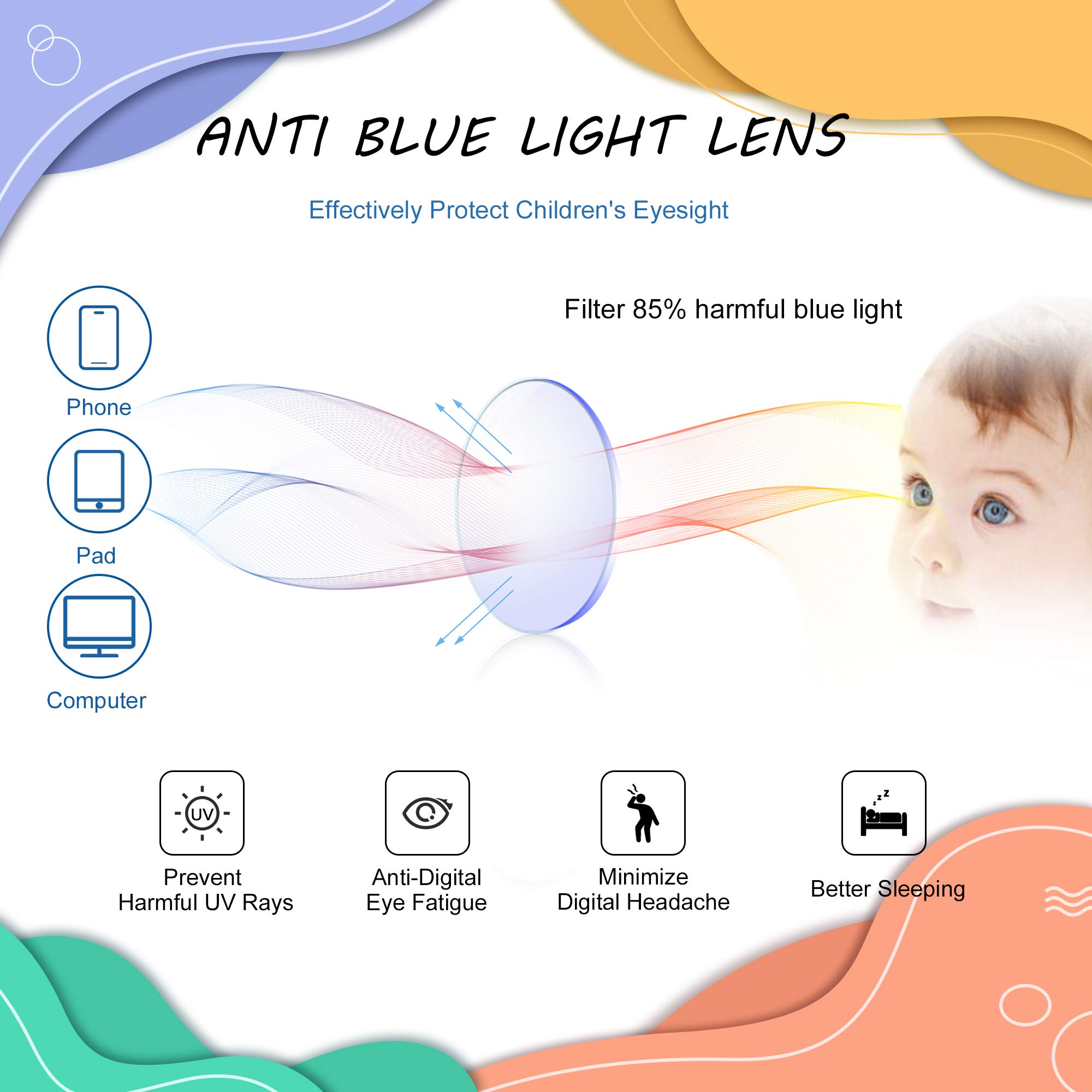 Blue Light Blocking Glasses for Kids - Anti Eyestrain & Blur Relief Computer Glasses with Anti-Glare Coating - Perfect for Online Classes, Gaming & Screen Time Protection