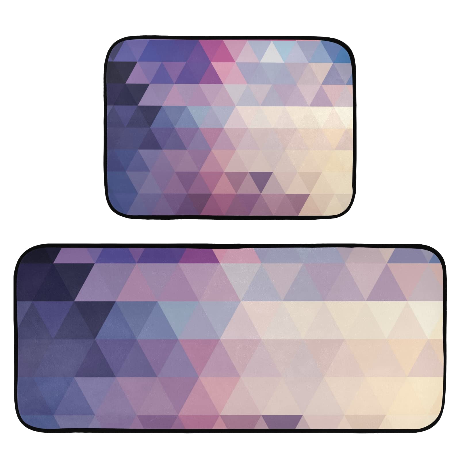 2-Piece Multicolor Polygonal Non-Slip Kitchen Rug Set - Cushioned Anti-Fatigue Floor Mats, Washable Farmhouse Decor for Kitchen, Laundry & Standing Comfort | Perfect for Cooking, Dishwashing & Home Decor