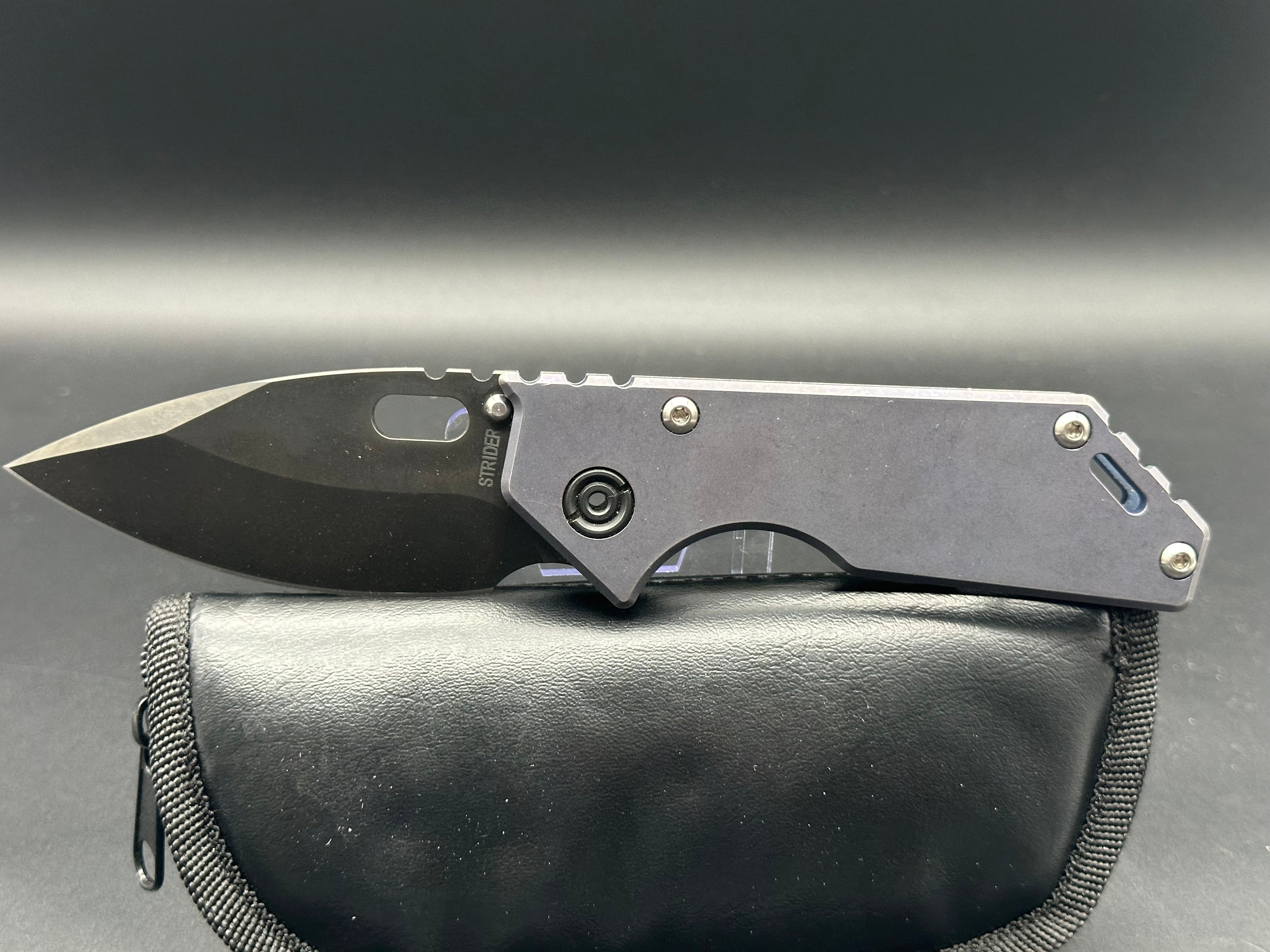 Strider .75 AR Folding Knife - Blue Titanium Handle & S45VN Steel Blade for Outdoor Survival, Camping, and Everyday Carry (EDC)