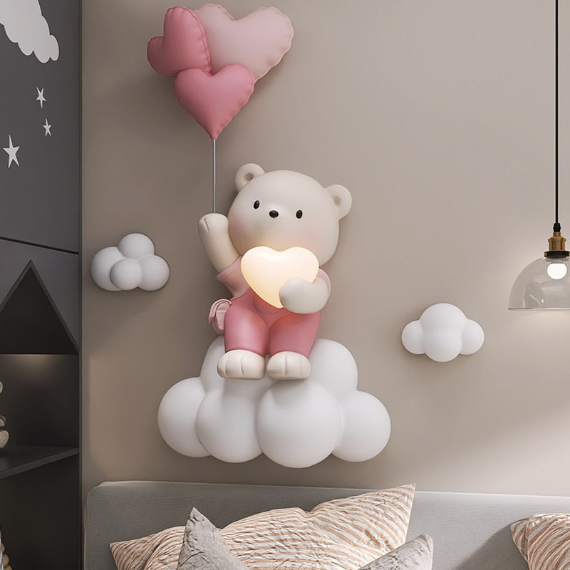 Cute Balloon Bear Statue Wall Decor - LED Globe Night Light for Nursery & Kids Bedroom - Perfect for Birthday Parties, Baby Showers & Children's Room Decor