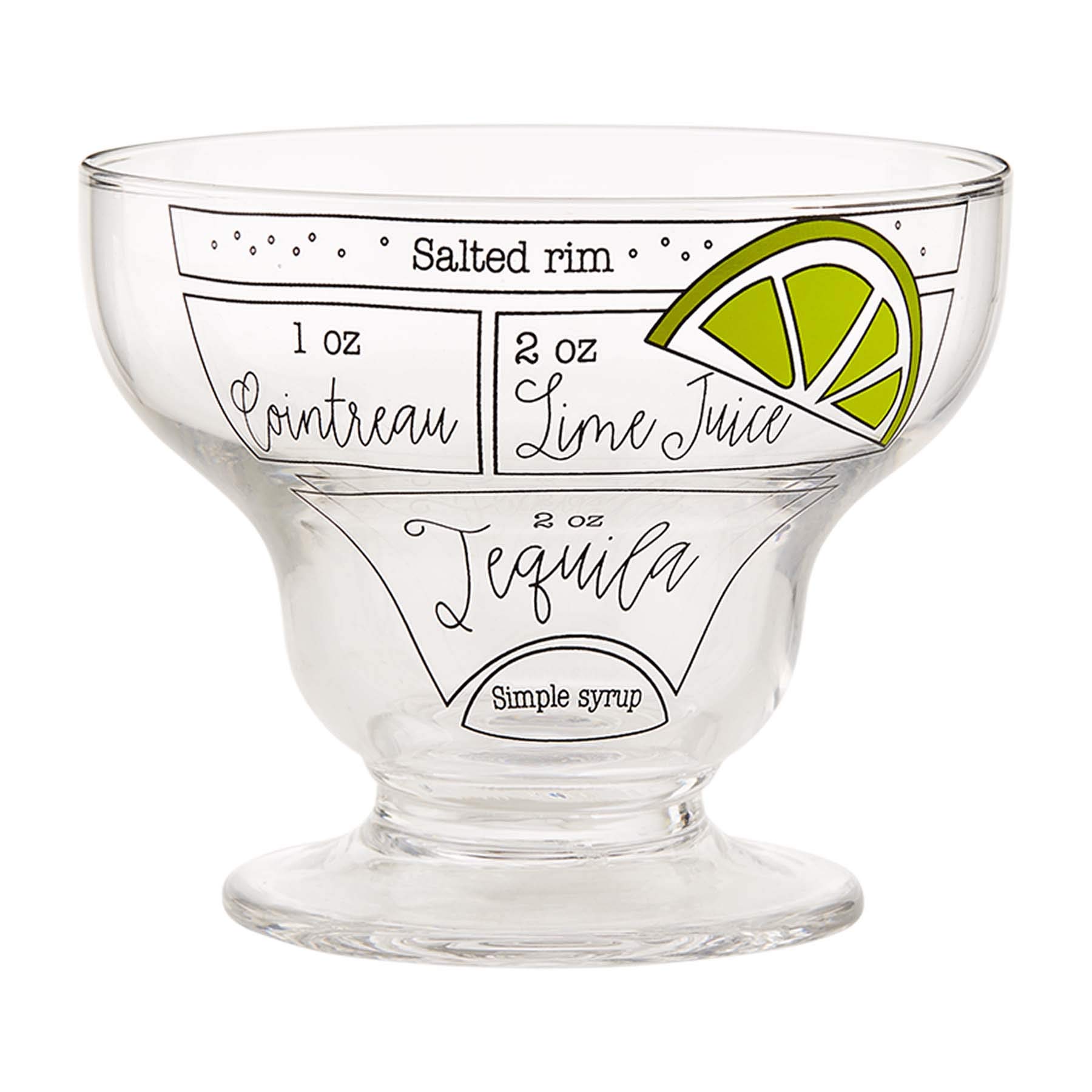 Mud Pie 6-Piece Clear Stemless Margarita Glass Set with Ingredients - Perfect for Cocktail Parties, Home Bars & Summer Entertaining