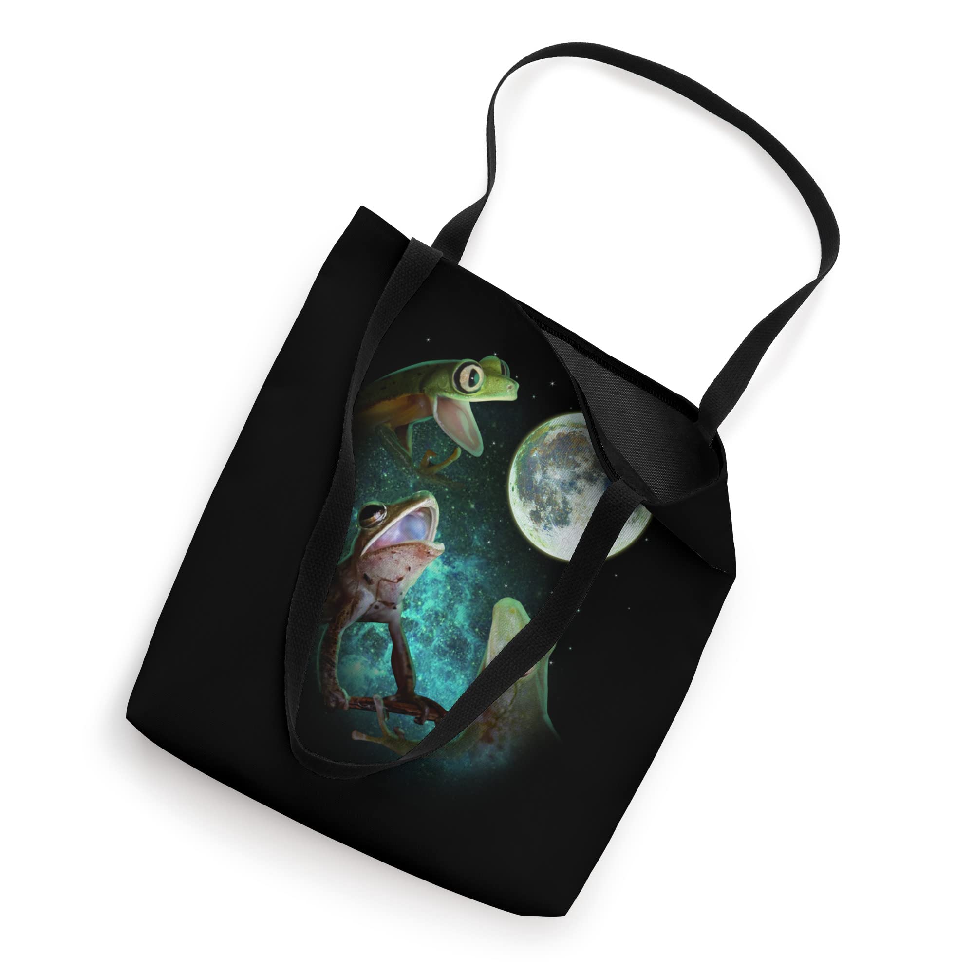 Funny Parody Tote Bag with Three Tree Frogs Howling at Moon & 3 Wolves Design - Perfect for Grocery Shopping, Beach Trips & Eco-Friendly Lifestyle