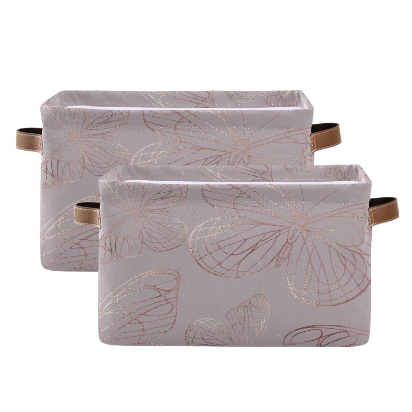 Butterfly Rose Gold Collapsible Storage Basket with PU Handles - Waterproof Nursery & Laundry Organizer (1 Pack) - Perfect for Baby Room, Bathroom & Closet Organization