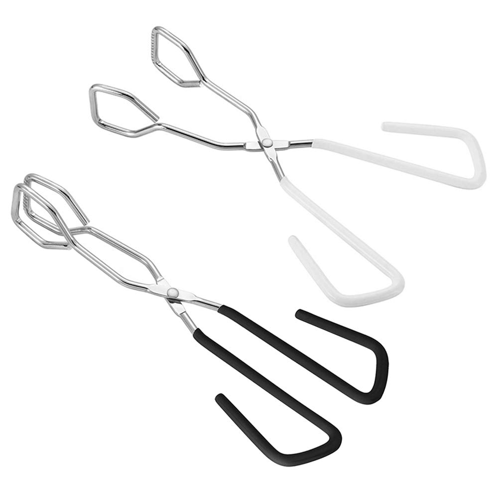 DOITOOL 2-Piece Stainless Steel BBQ Grill Tongs - Heat Resistant Food Clamp for Bread, Meat & Vegetables - Perfect for Outdoor Grilling, Camping & Kitchen Use (Black & White)