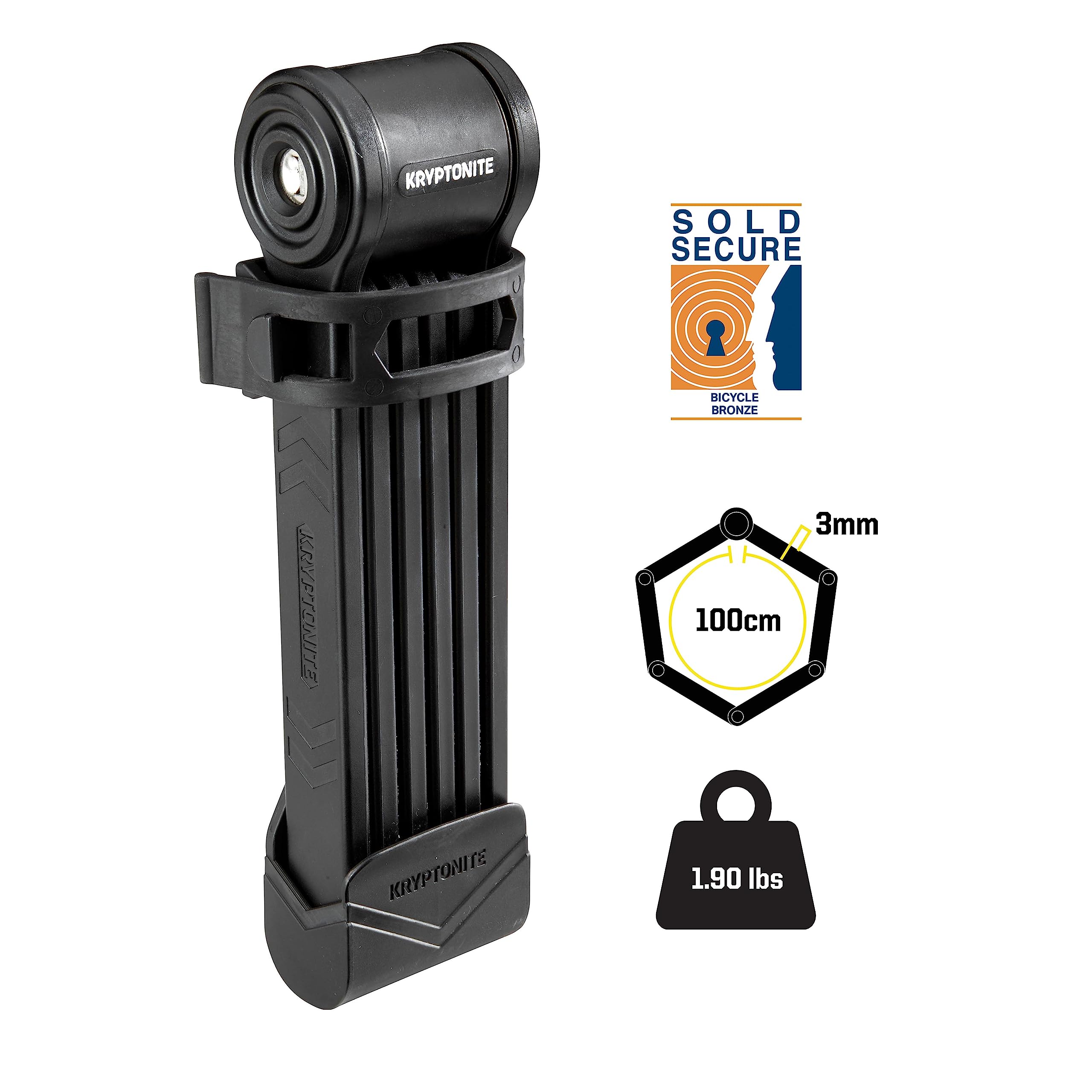 Kryptonite Keeper Folding Bike Lock - 2.75FT/3.25FT Compact Lightweight High Security Anti-Theft Bicycle Lock with 2 Keys & Mount | Perfect for E-Bikes, Scooters, Road & Mountain Bikes | Ideal for Urban Commuting, Bike Parking & Outdoor Adventures