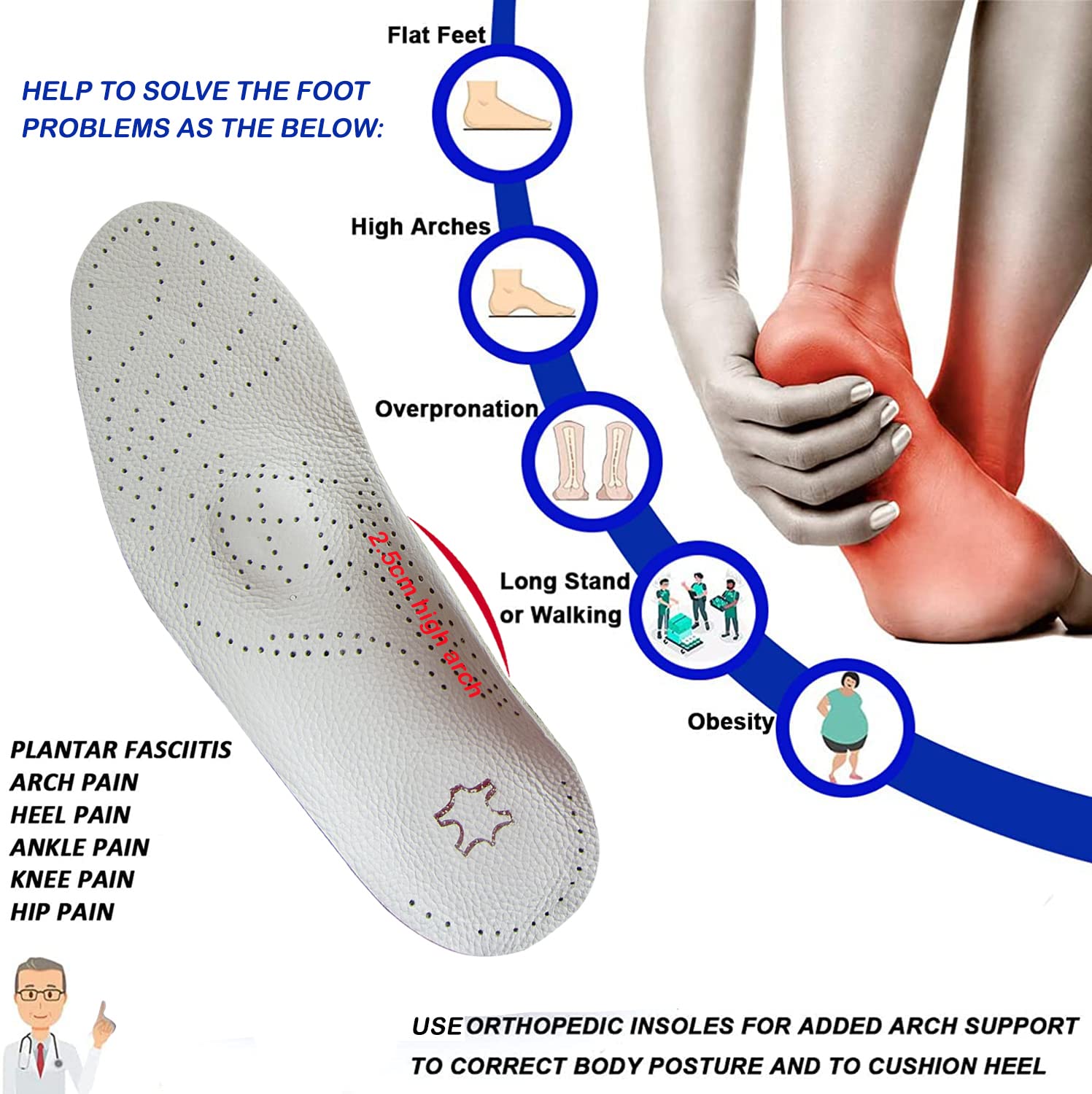 **Women's Thin Leather Orthotic Insoles for Flat Feet & Plantar Fasciitis – Semi-Rigid Arch Support for Heel Pain Relief, Non-Slip Shoe Pads for Metatarsal & Heel Spurs (US Women's 5-6 M) – Perfect for Work, Walking & Comfortable All-Day Wear**