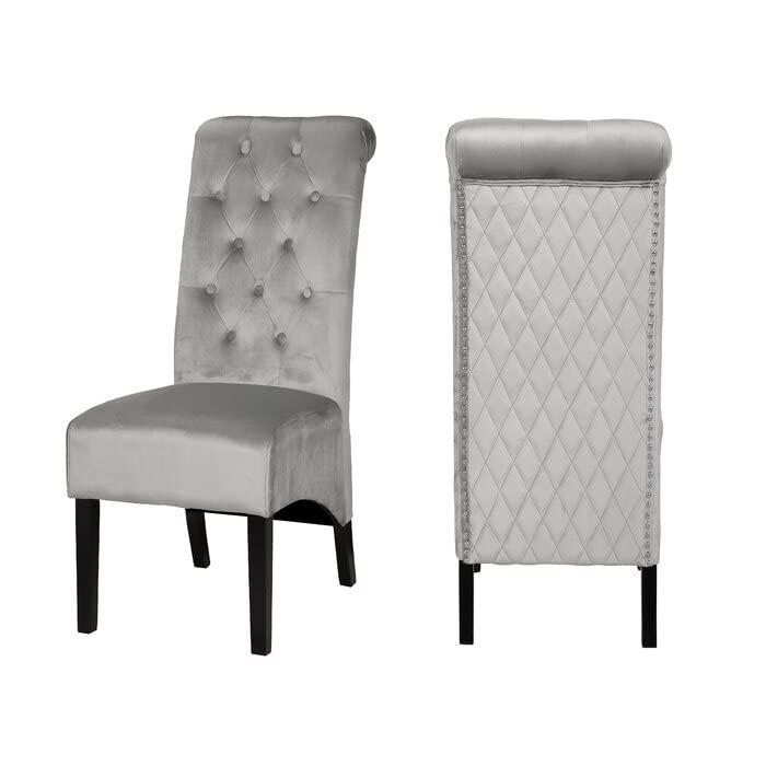 ARYSIEER Velvet Upholstered Dining Chairs Set of 2 - Solid Wood Frame Accent Chairs in Grey for Kitchen, Dining Room & Home Decor