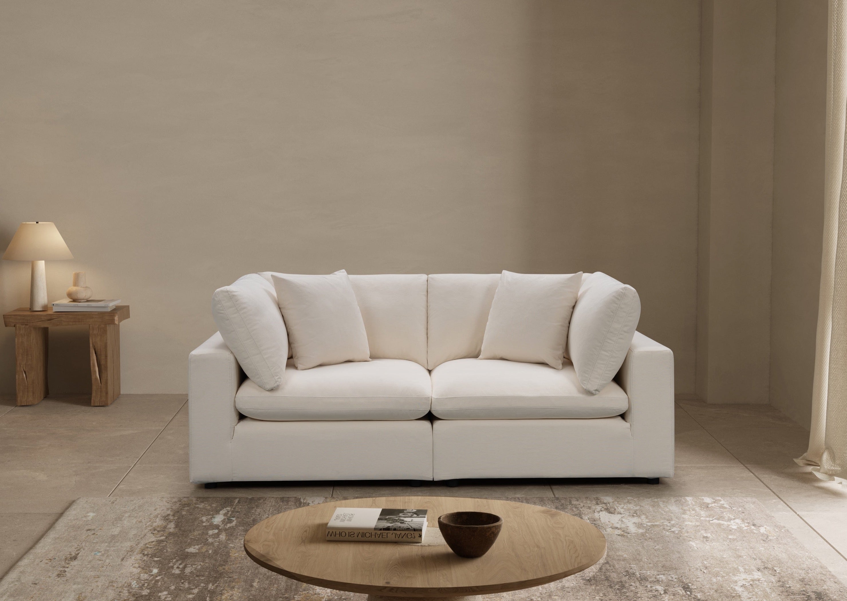 Cali Modular 2 Seater Sofa in Sol Ivory - Modern Sectional Couch for Living Room, Lounge & Small Spaces