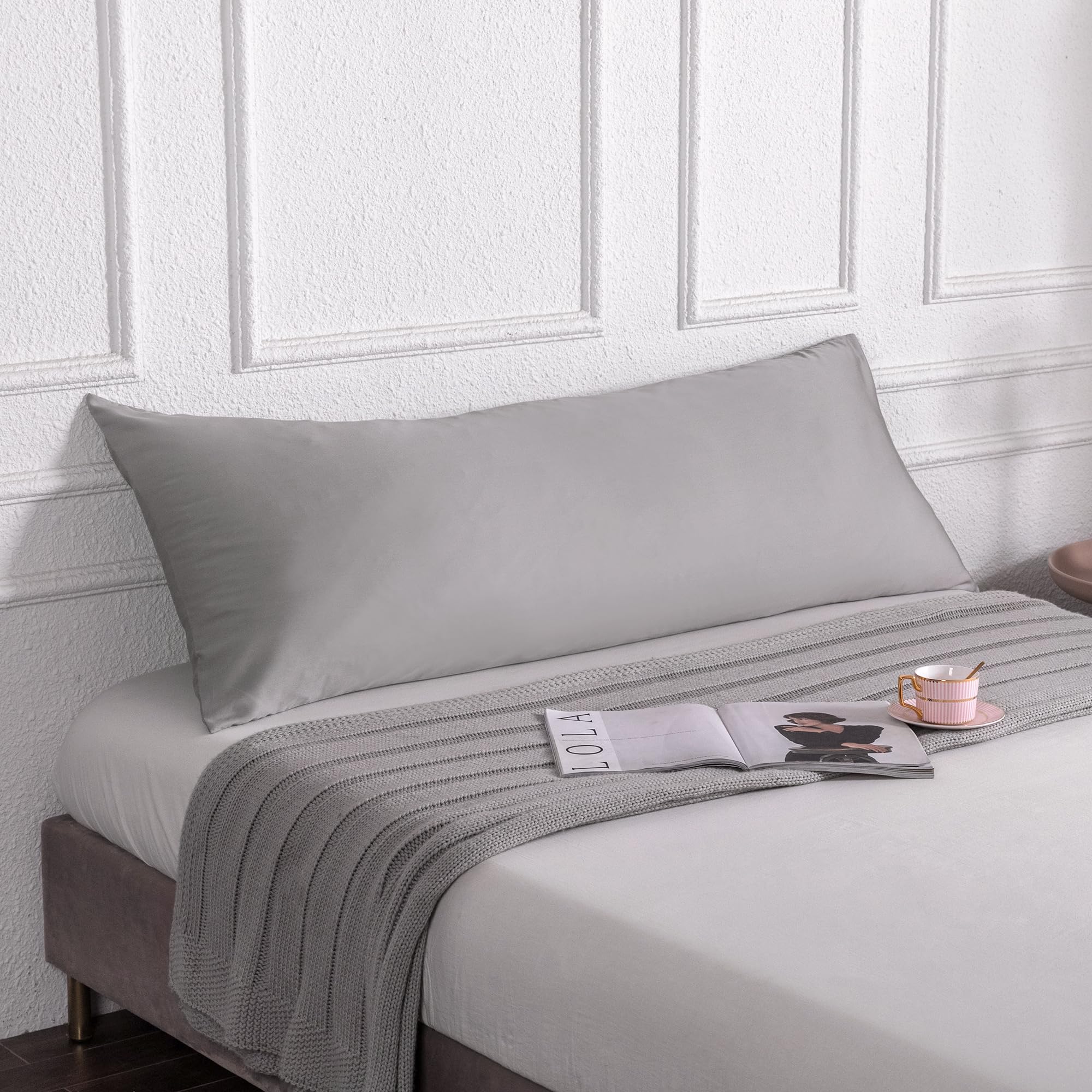 Premium Adjustable Loft Quilted Body Pillow with 100% Cotton Pillowcase - All Seasons Comfort in Light Grey | Perfect for Pregnancy Support, Back Pain Relief & Lounging