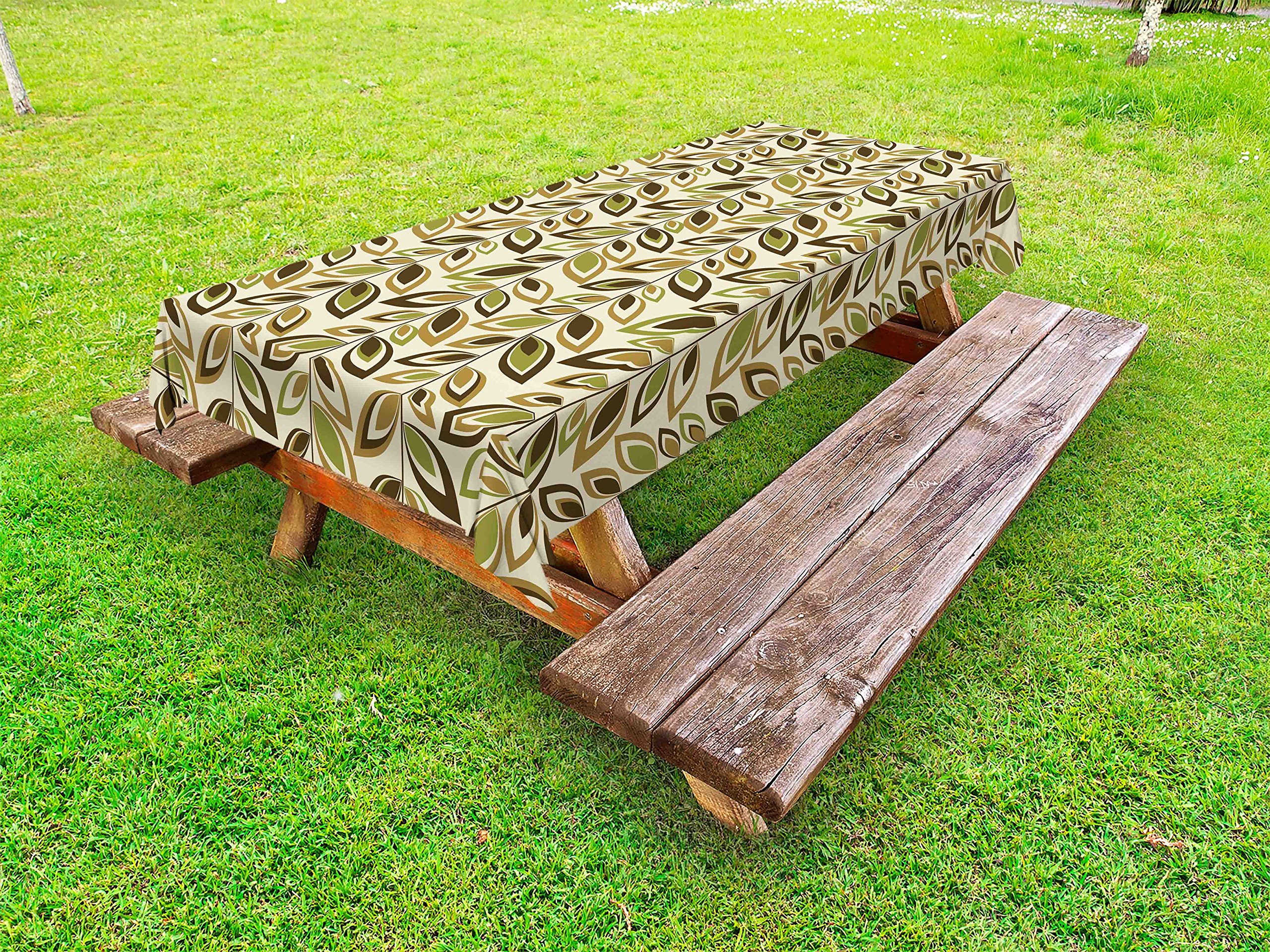 Ambesonne Abstract Leaf Print Outdoor Tablecloth - Washable Picnic Table Cover with Retro Leafy Branches Design, 58