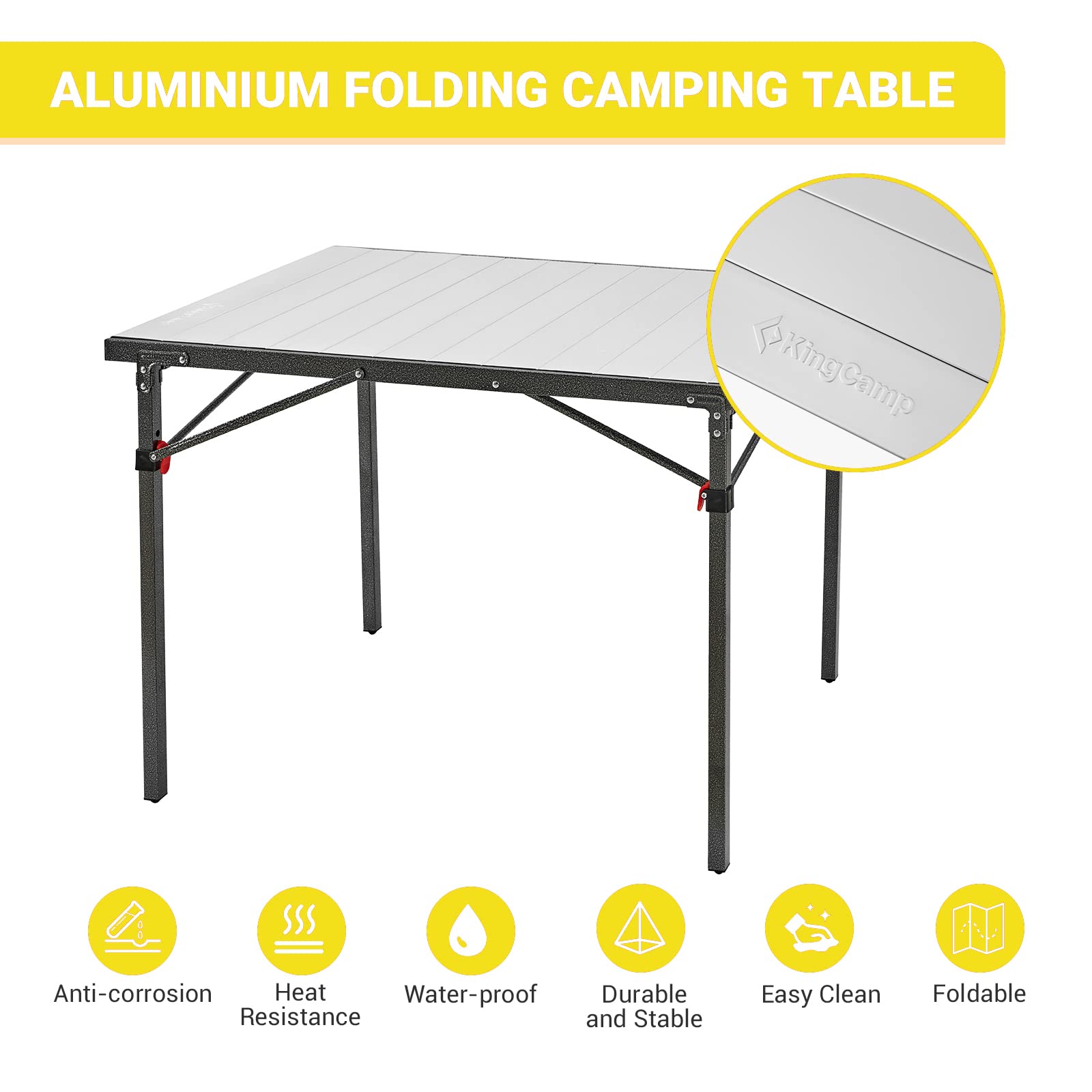 KingCamp Aluminum Folding Camp Table - Lightweight Portable Roll Up Outdoor Picnic Table for Camping, Hiking, Beach & BBQ | Perfect for Backyard, Tailgating & RV Adventures