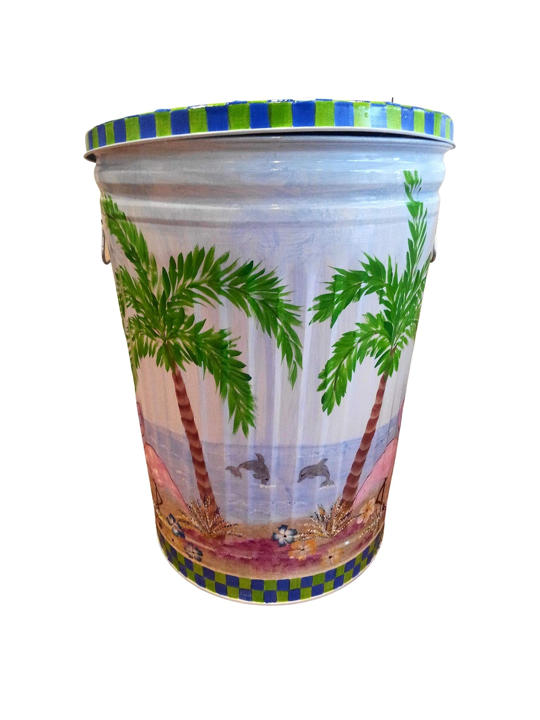 20 Gallon Hand Painted Galvanized Steel Trash Can - Durable Outdoor & Indoor Waste Bin for Kitchen, Garage, Office, and Garden Use