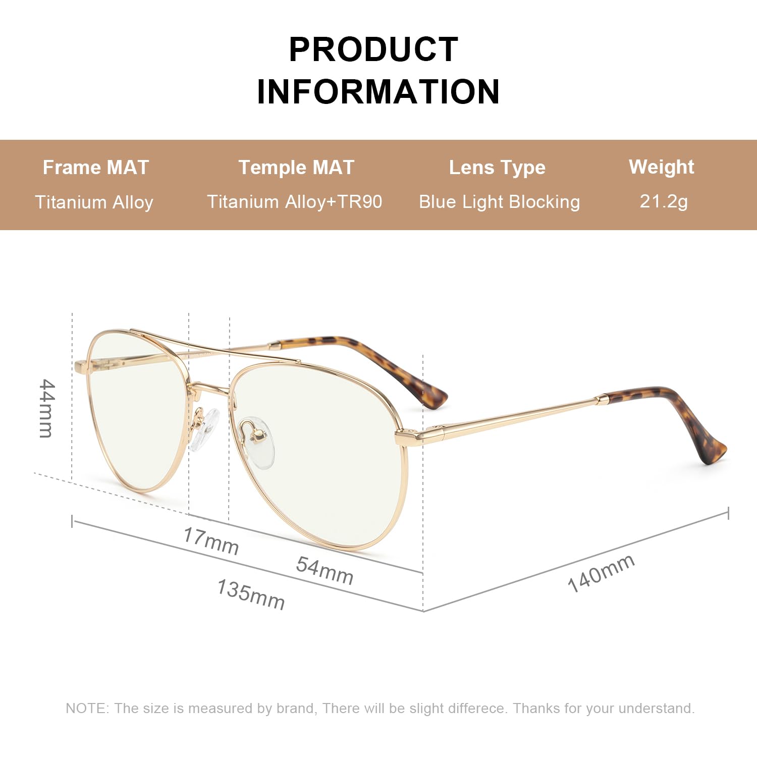 Blue Light Blocking Aviator Glasses for Men & Women - Computer & Reading Use