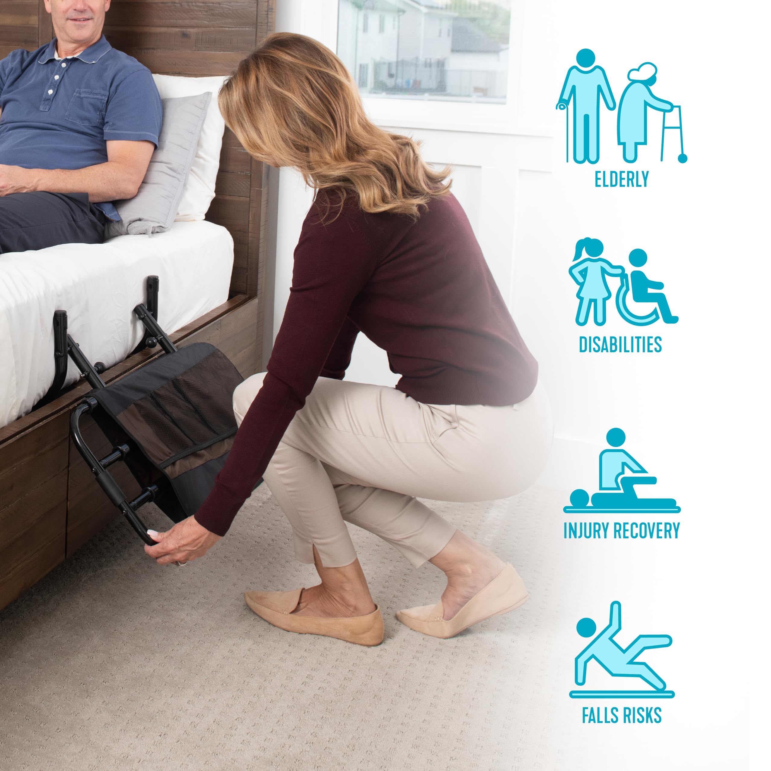 Stander EZ Adjust Bed Rail - Adjustable Safety Bed Rail & Assist Grab Bar for Elderly Adults with Organizer Pouch | Fall Prevention & Mobility Aid for Seniors at Home