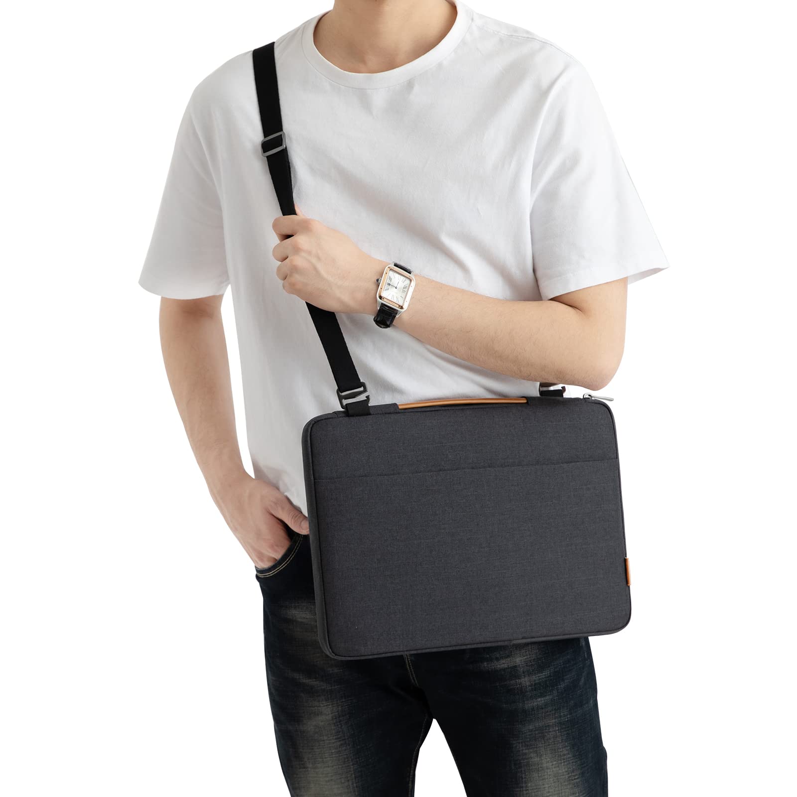 DOMISO 17.3 Inch Waterproof Laptop Bag - Shockproof Notebook Sleeve Case with Shoulder Strap - Protective Cover for 17.3