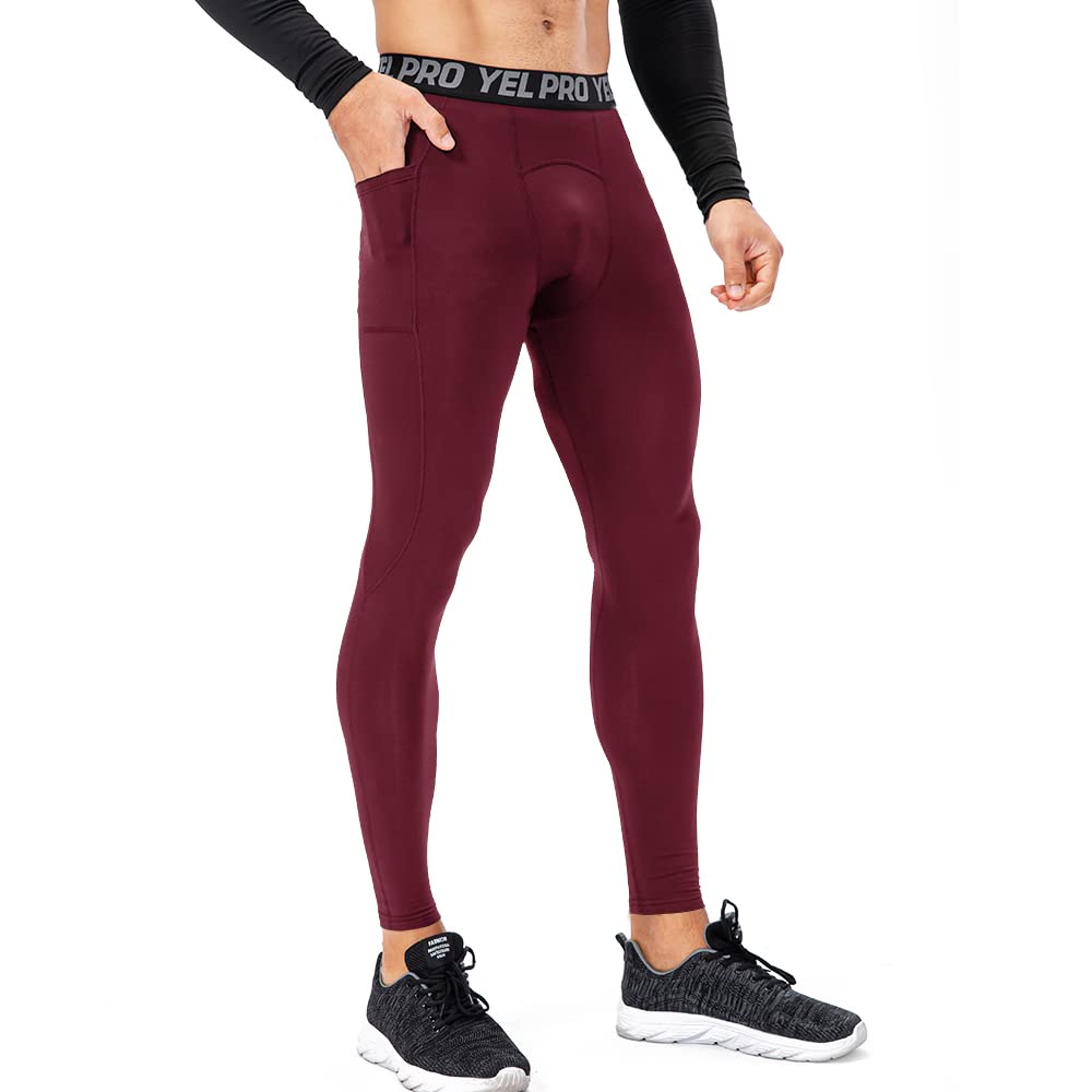 Men's Thermal Leggings - Micro-Fleece Warm Compression Pants for Running, Sports & Outdoor Activities with Pockets - Base Layer Bottoms for Winter, Hiking & Gym Workouts
