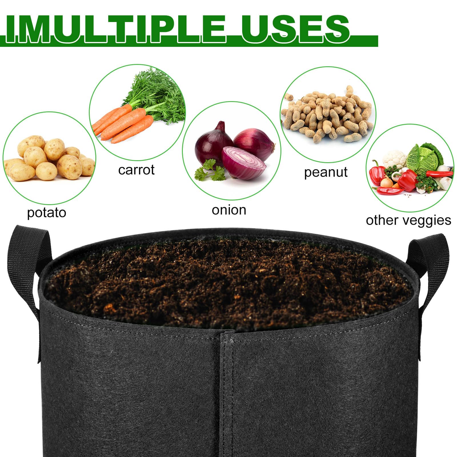4-Pack 10 Gallon Potato Grow Bags with Viewing Window - Heavy Duty Aeration Fabric Plant Pots with Handles for Gardening, Vegetables & Root Crops (Black) - Perfect for Patio, Balcony & Indoor Planting