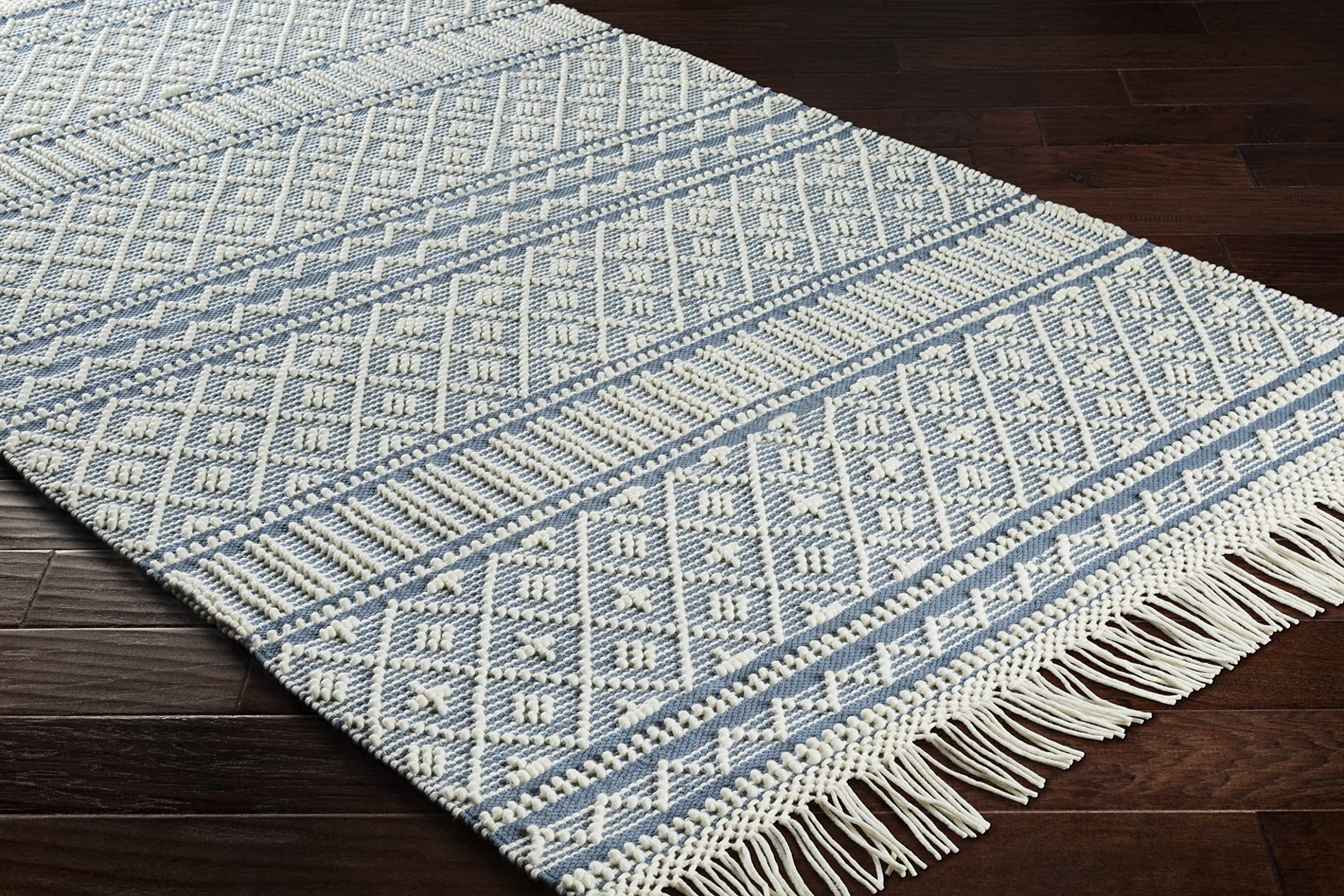 Hauteloom Nunnelly Wool Area Rug 2' x 3' - Traditional Transitional Design in Blue & White - Soft Living Room Bedroom Rug for Cozy Home Decor & Warm Floor Covering