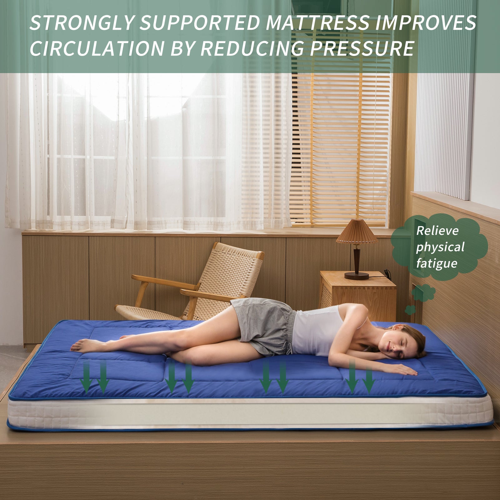 MAXYOYO Extra Thick Japanese Floor Futon Mattress - Royal Blue Foldable Sleeping Pad for Bedroom, Guest Room & Travel | Comfortable Floor Bed for Adults & Kids