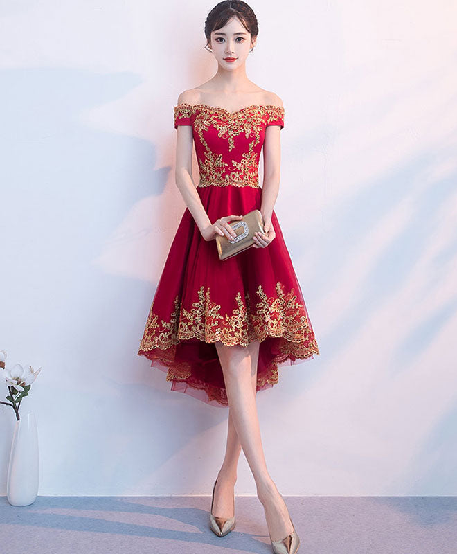Elegant Burgundy Tulle Lace Short Prom Dress with High-Low Hem - Perfect for Homecoming, Prom Night & Special Occasions