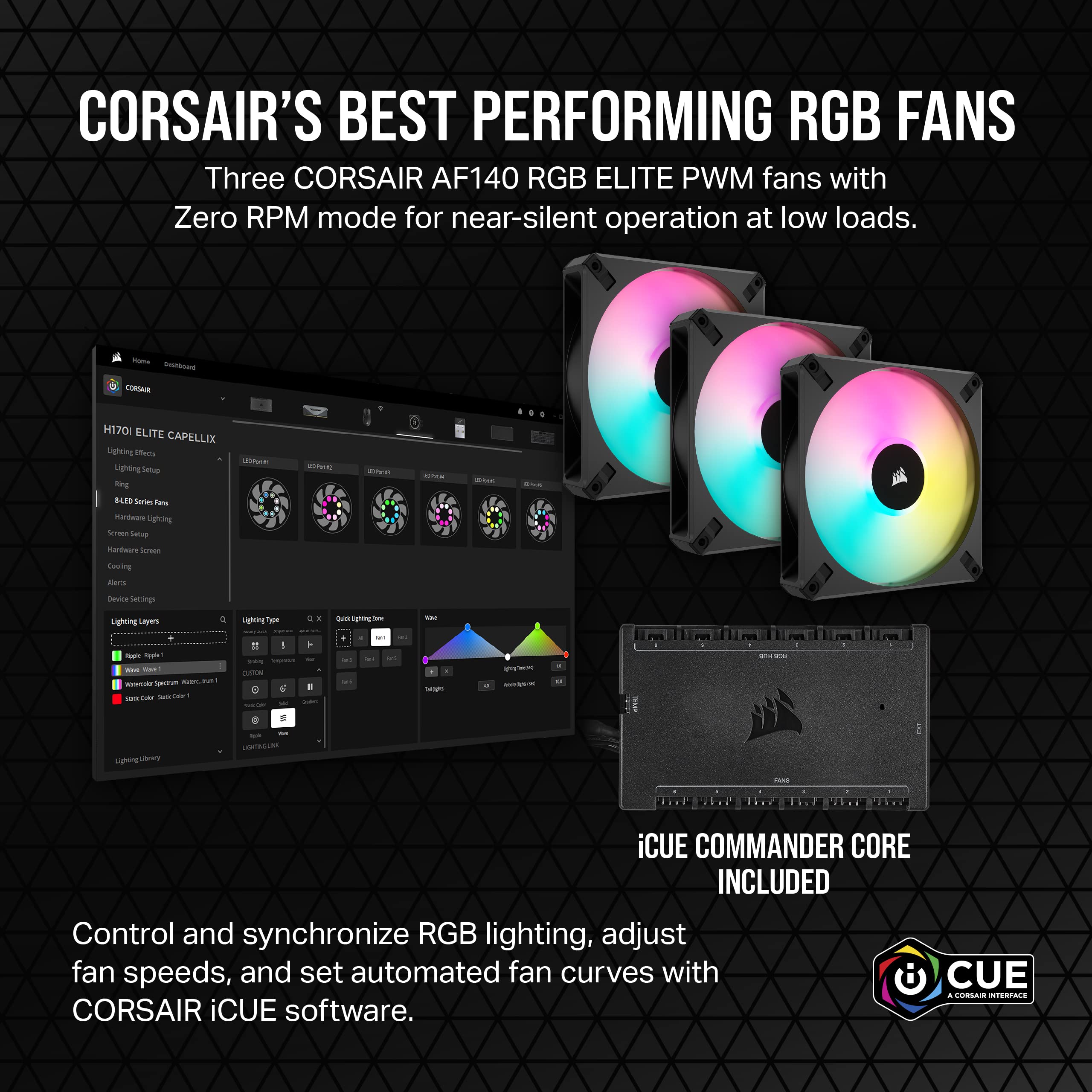 Corsair iCUE H170i Elite CAPELLIX XT Liquid CPU Cooler with 3 AF140 RGB Elite Fans - 420mm Radiator - Compatible with Intel LGA 1700, 1200, 115X, 2066 & AMD AM5, AM4 Sockets - Includes iCUE Commander CORE - Black - Perfect for High-Performance Gaming PCs and Workstations