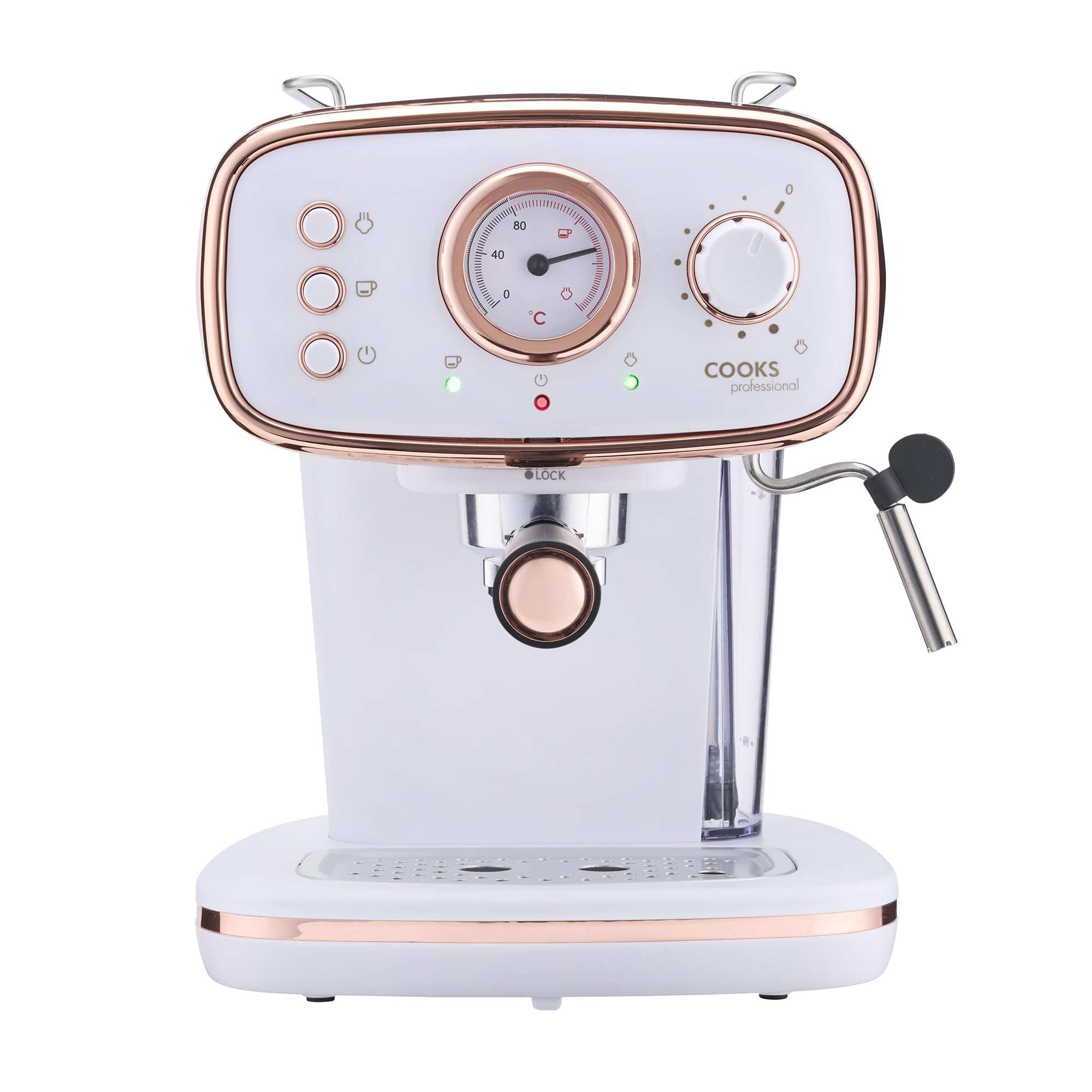 Professional 15 Bar Retro Espresso Machine with Steam Wand & Built-in Temperature Gauge - White/Copper Coffee Maker for Home Baristas | Perfect for Lattes, Cappuccinos & Home Brewing