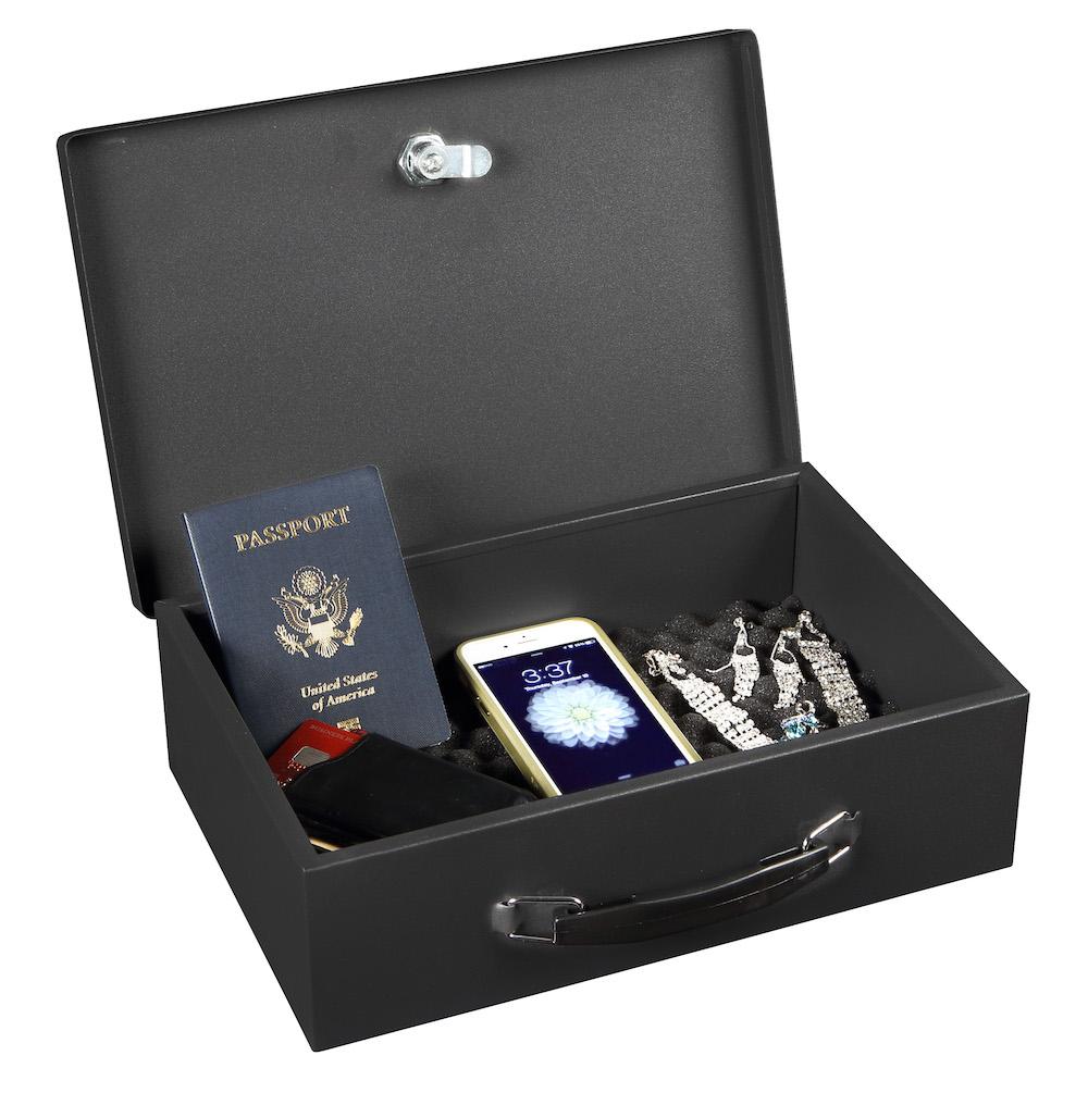 Honeywell 6104 Fireproof Security Box with Key Lock & Handle - Secure Cash, Jewelry & Documents for Home, Office & Travel Safety