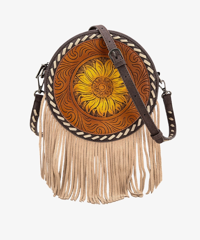 Montana West Sunflower Circle Fringe Crossbody Purse for Women - Stylish Boho Handbag with Adjustable Strap, Perfect for Daily Use, Shopping & Travel