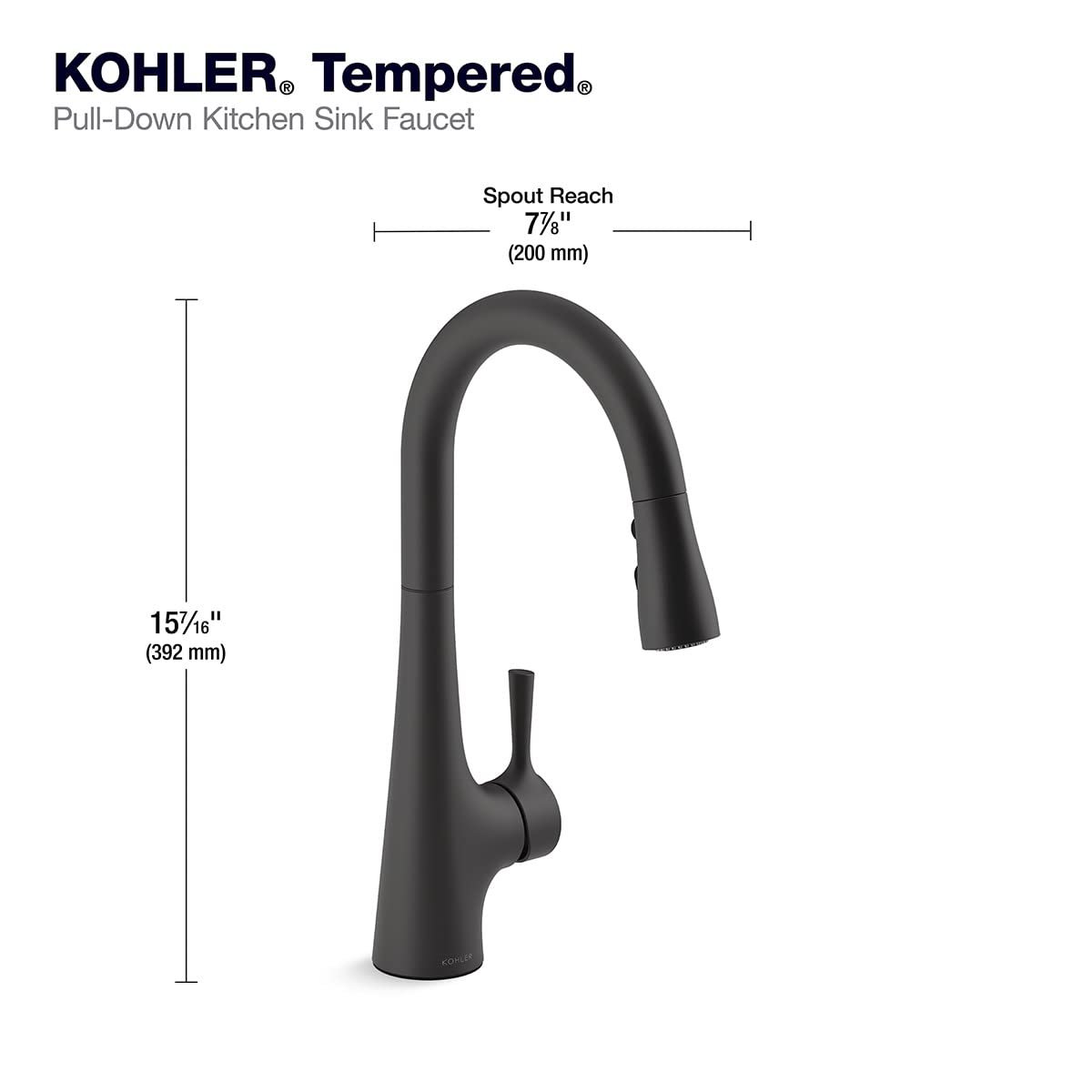 Kohler K-24661-2MB Stainless Steel Pull-Down Kitchen Faucet with High Arc Spout - Perfect for Modern Home & Restaurant Use