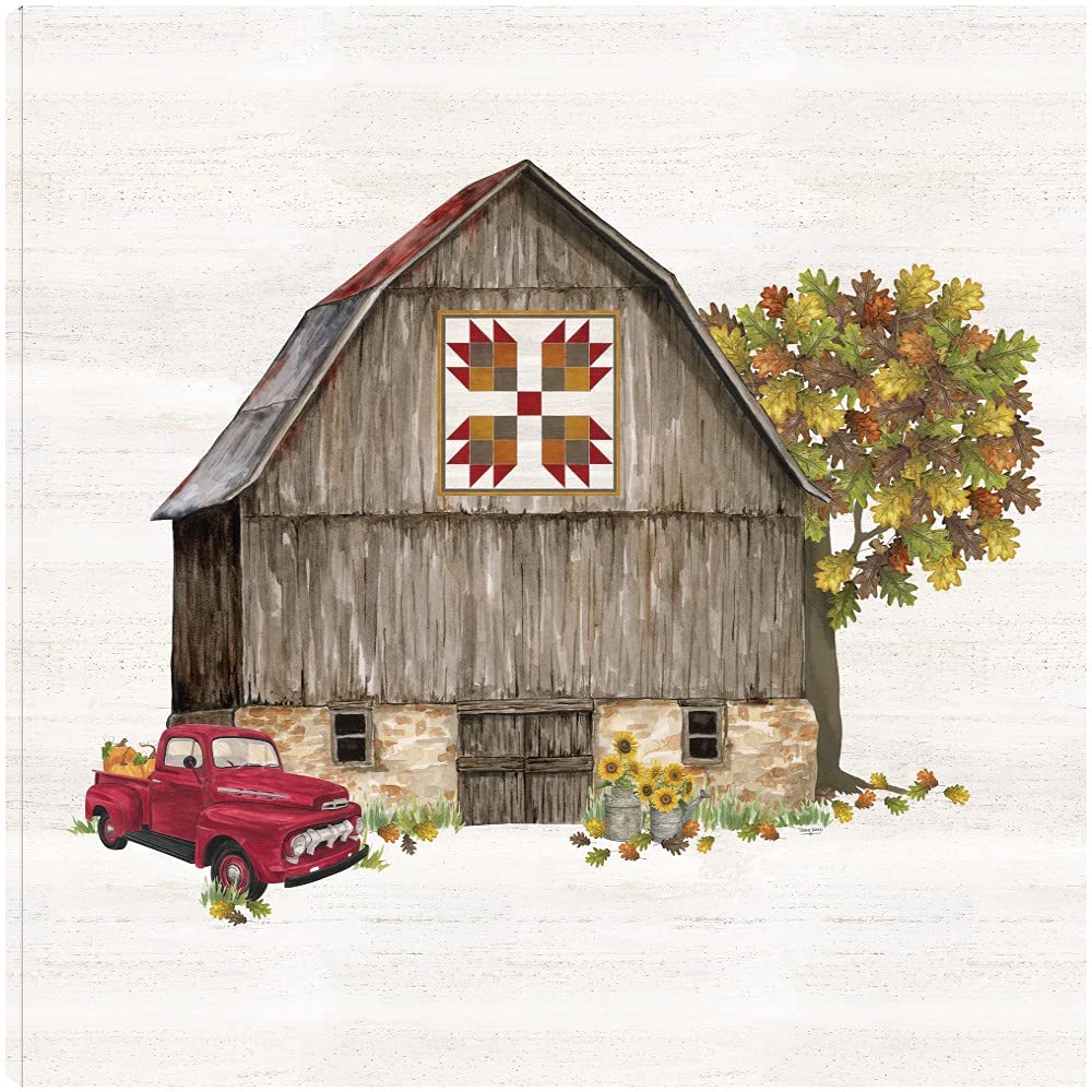 Fall Barn Quilt III Canvas Wall Art - 22x22 Inches Ready to Hang - Hand Painted by Artist Tara Reed - Perfect for Living Room, Bedroom, Office & More - Farmhouse Home Decor for Autumn & Thanksgiving