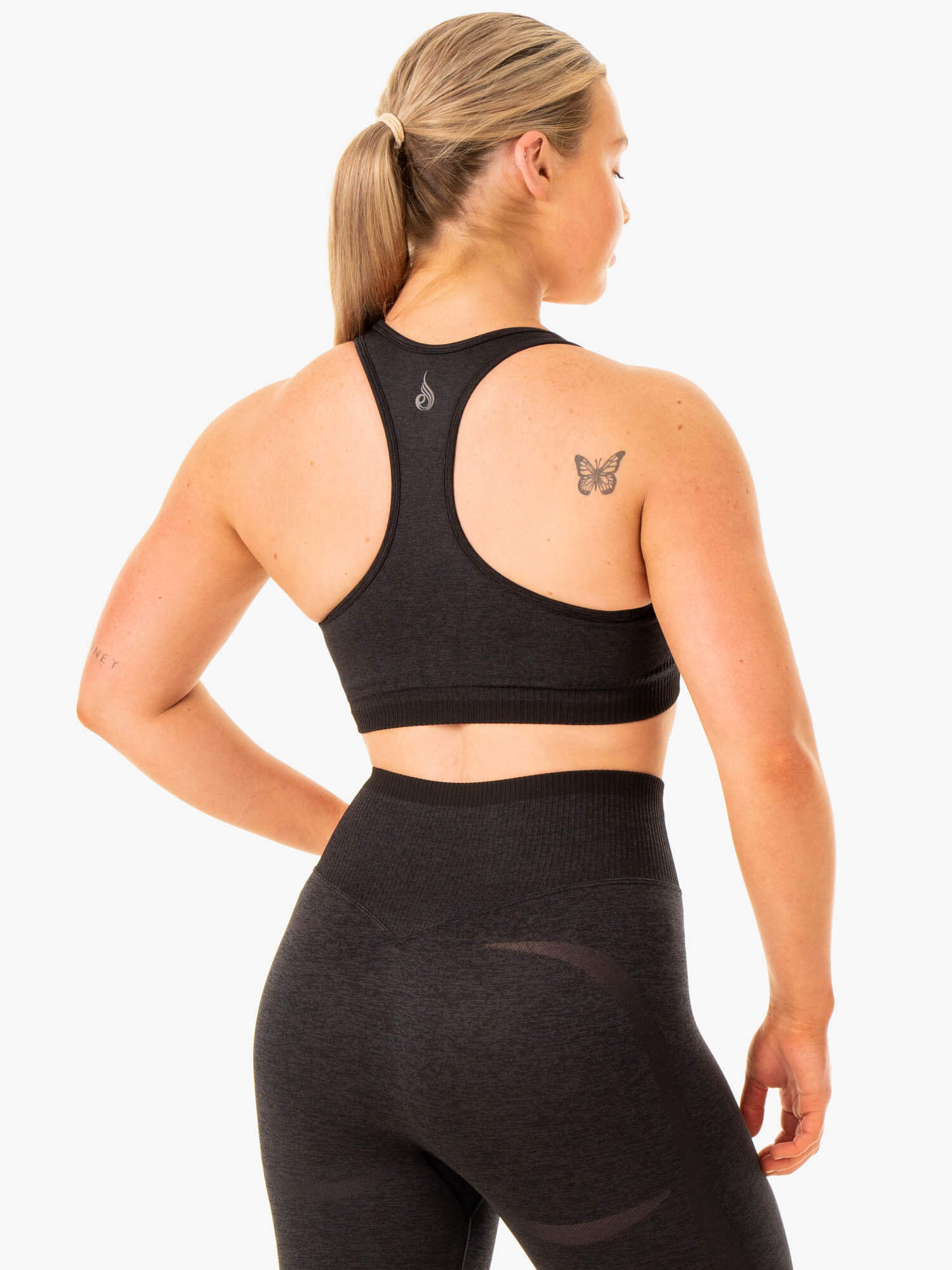 Excel Seamless Sports Bra for Women - High Support Workout Top - Black Marl - Perfect for Yoga, Running & Gym Fitness Activities
