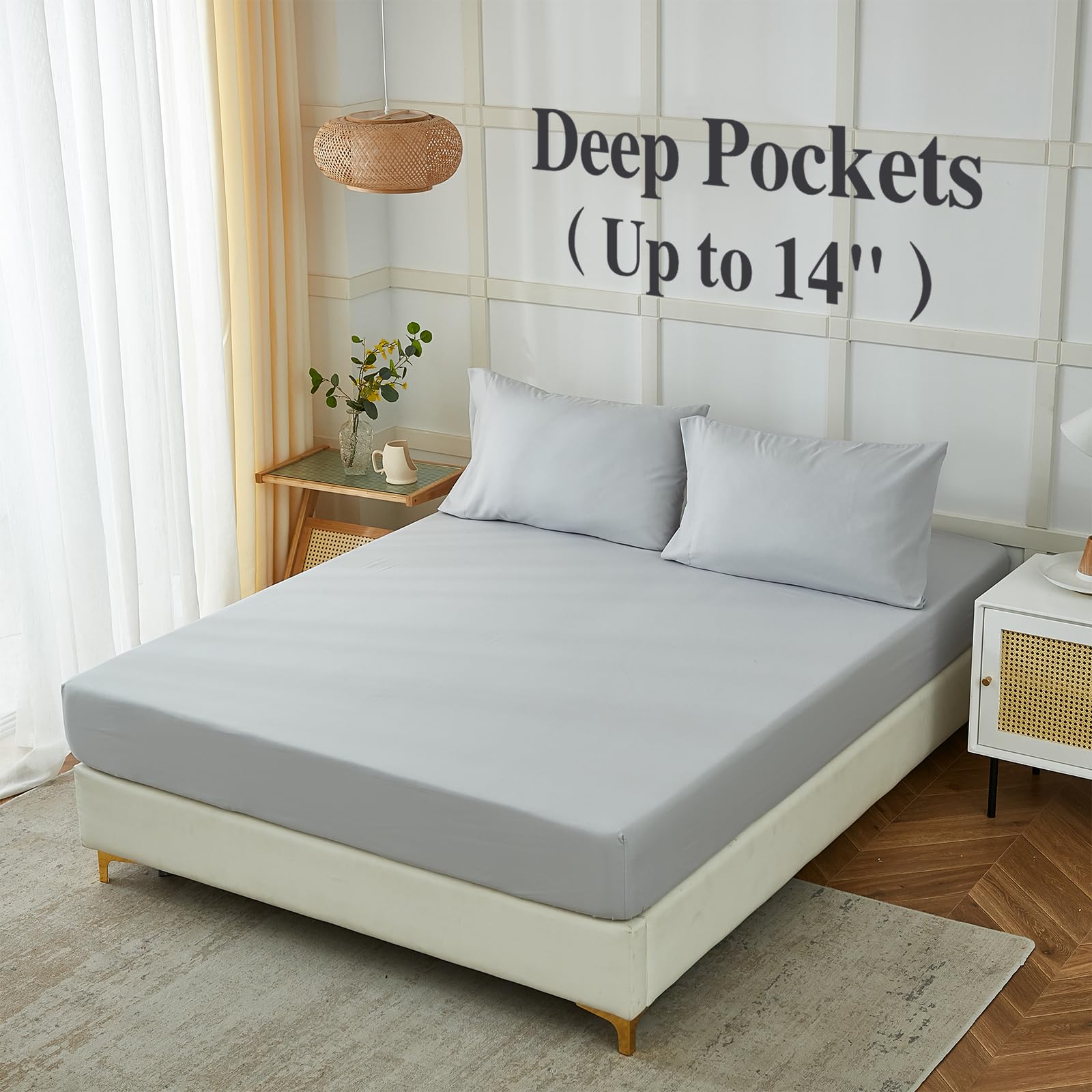 ILAVANDE 4-Piece Queen Size Bed Sheet Set - 1800 Series Luxury Microfiber, Super Soft & Breathable, Wrinkle-Free, 14